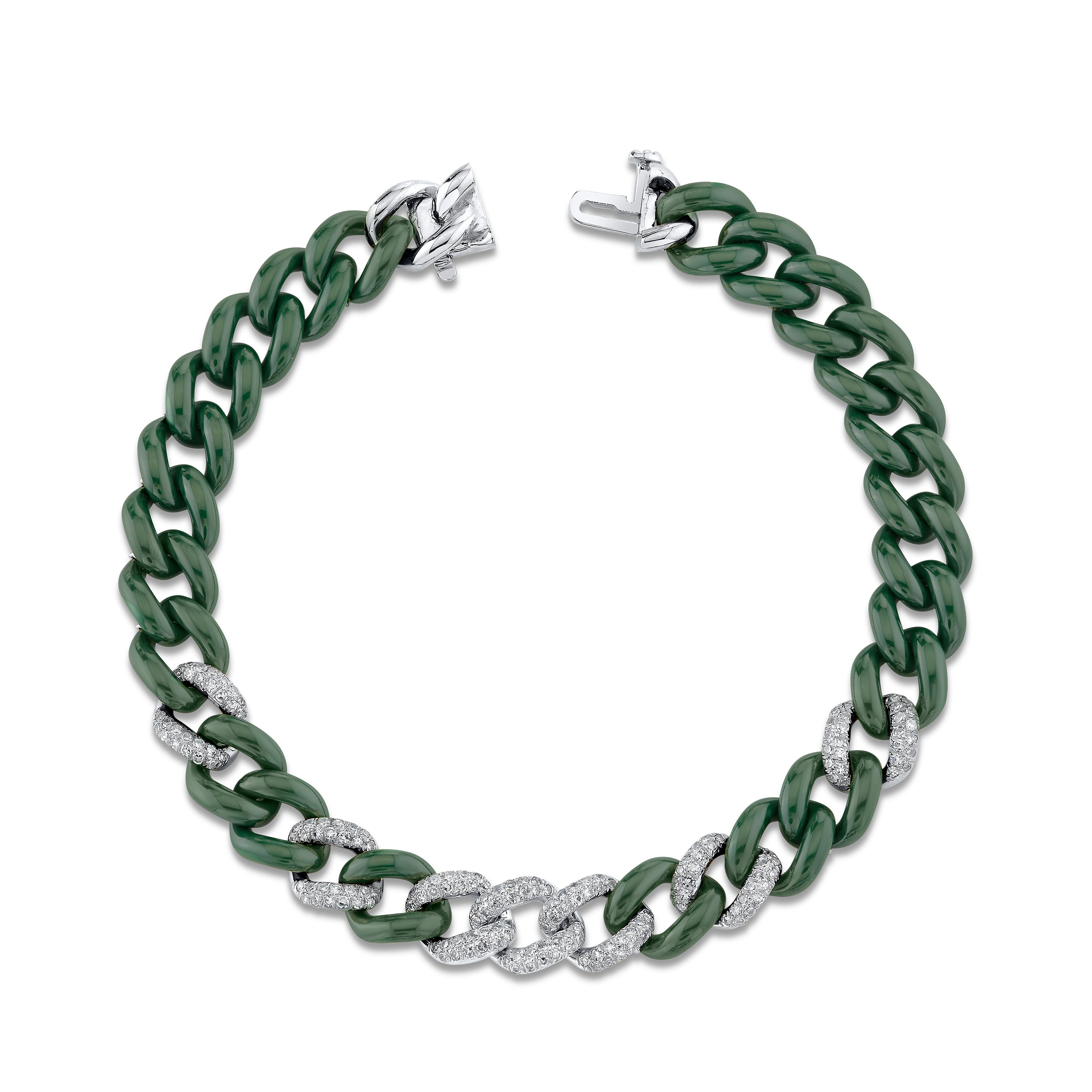 GREEN CERAMIC PAVE MEDIUM LINK BRACELET