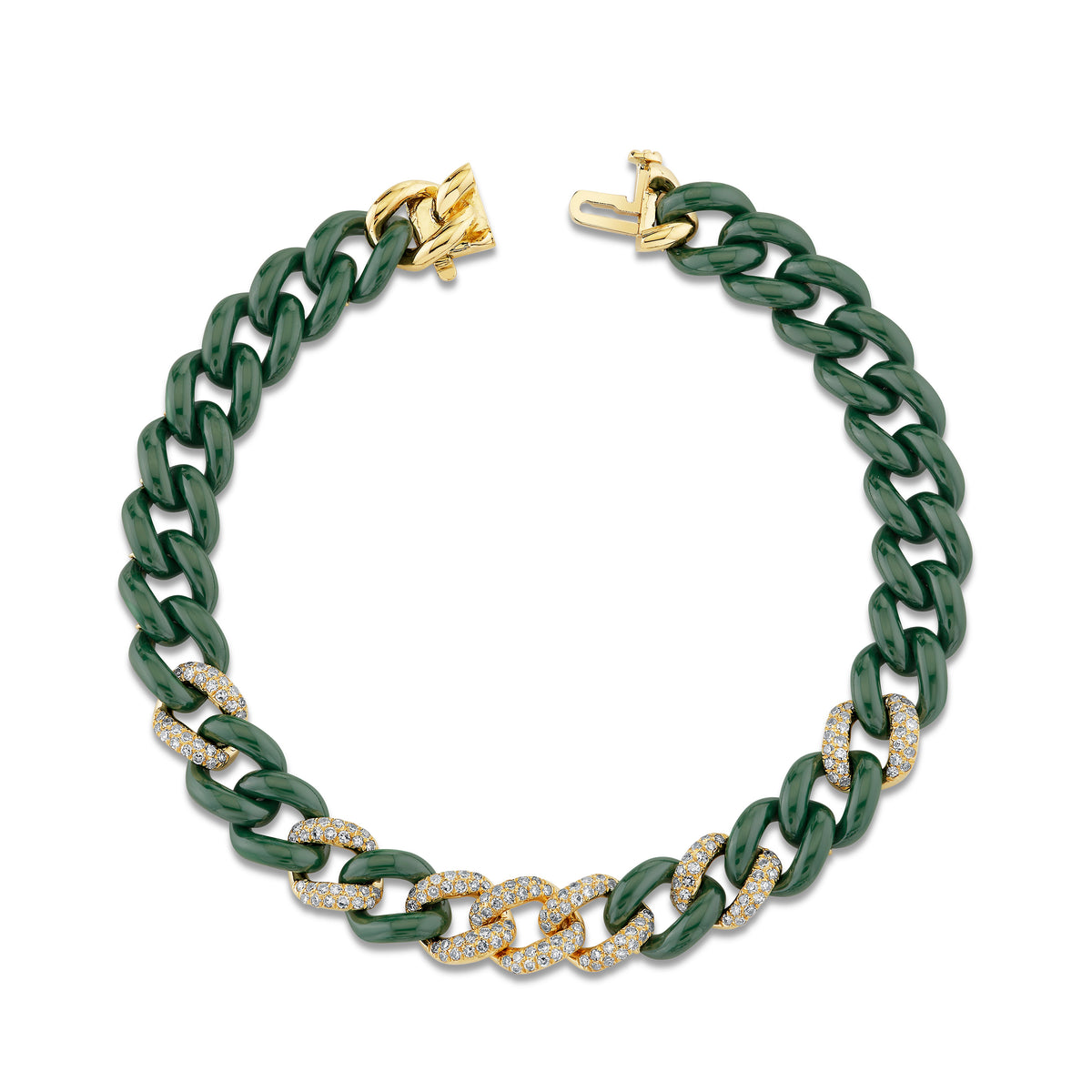 DIAMOND 7 PAVE & GREEN CERAMIC MEDIUM LINK BRACELET