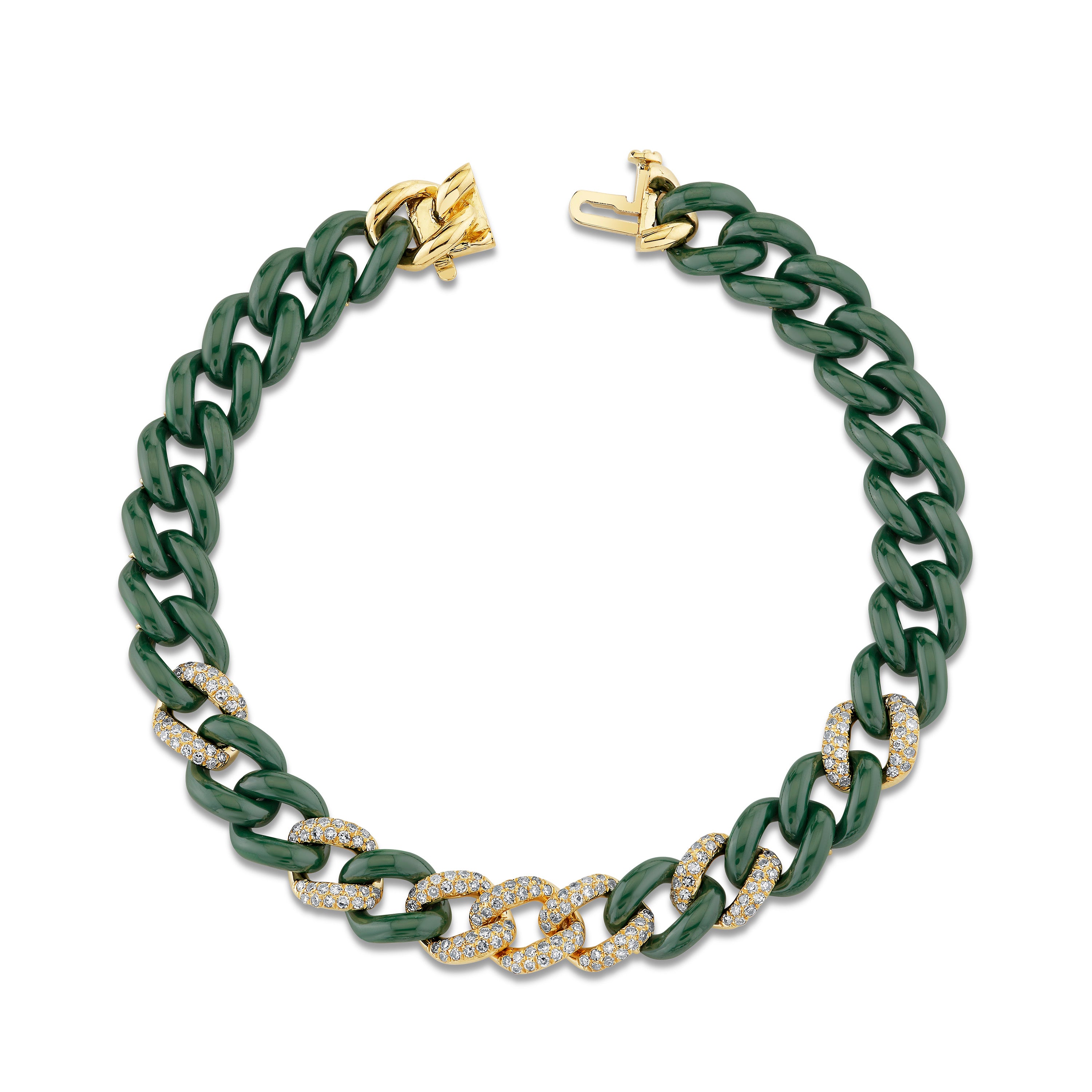 GREEN CERAMIC PAVE MEDIUM LINK BRACELET