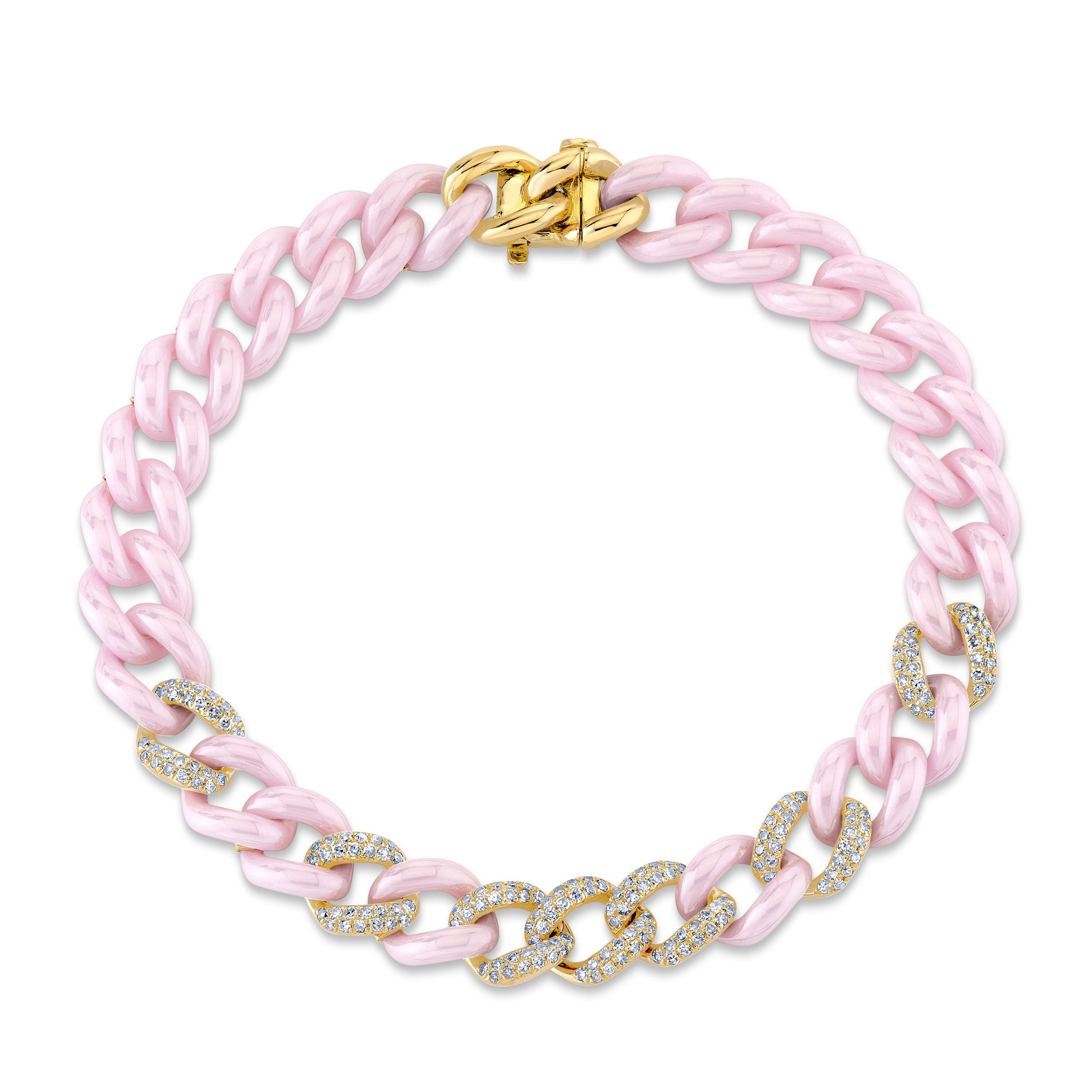 PINK CERAMIC PAVE MEDIUM LINK BRACELET