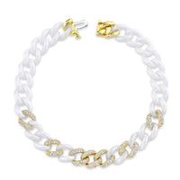 READY TO SHIP DIAMOND 7 PAVE & WHITE CERAMIC MEDIUM LINK BRACELET