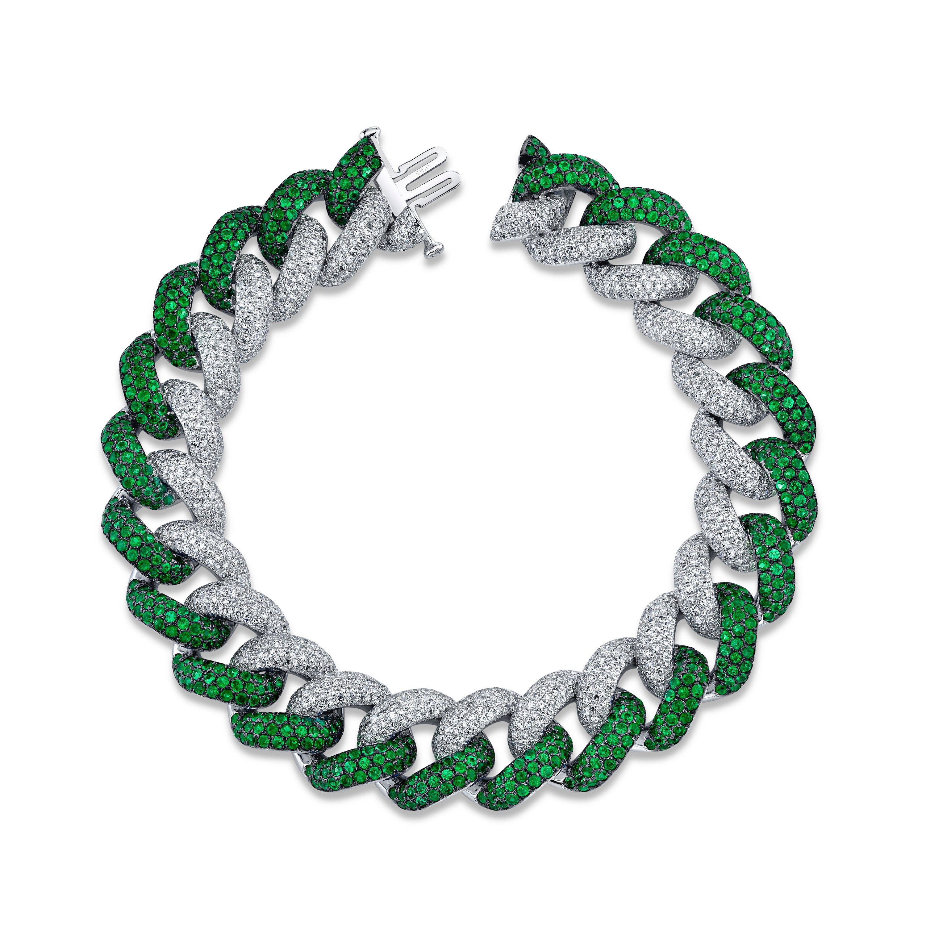 READY TO SHIP MEN'S DIAMOND & GREEN SAPPHIRE JUMBO LINK BRACELET