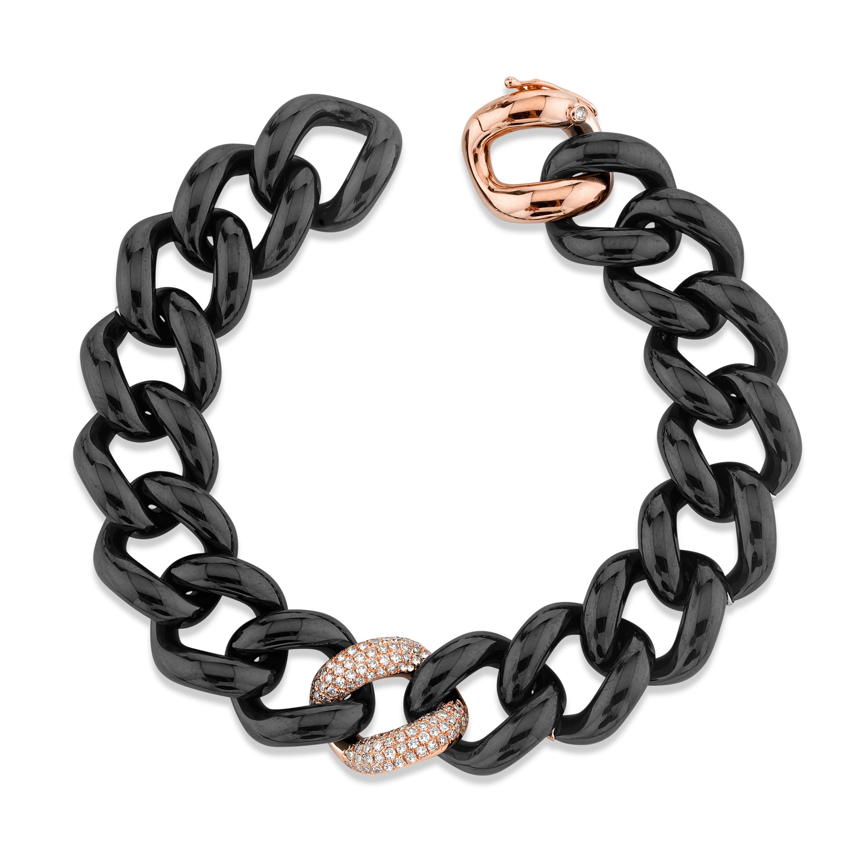 READY TO SHIP BLACK CERAMIC SINGLE PAVE JUMBO LINK BRACELET