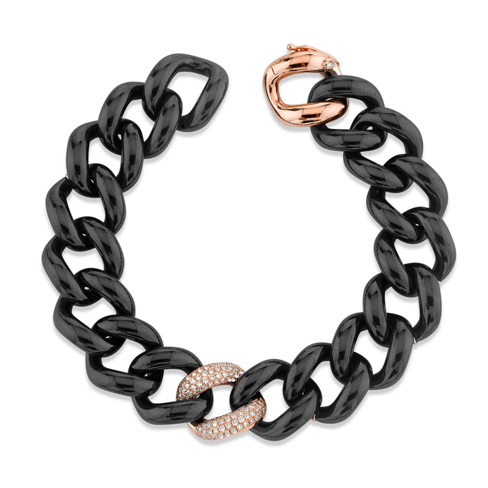 READY TO SHIP DIAMOND SINGLE PAVE BLACK CERAMIC JUMBO LINK BRACELET
