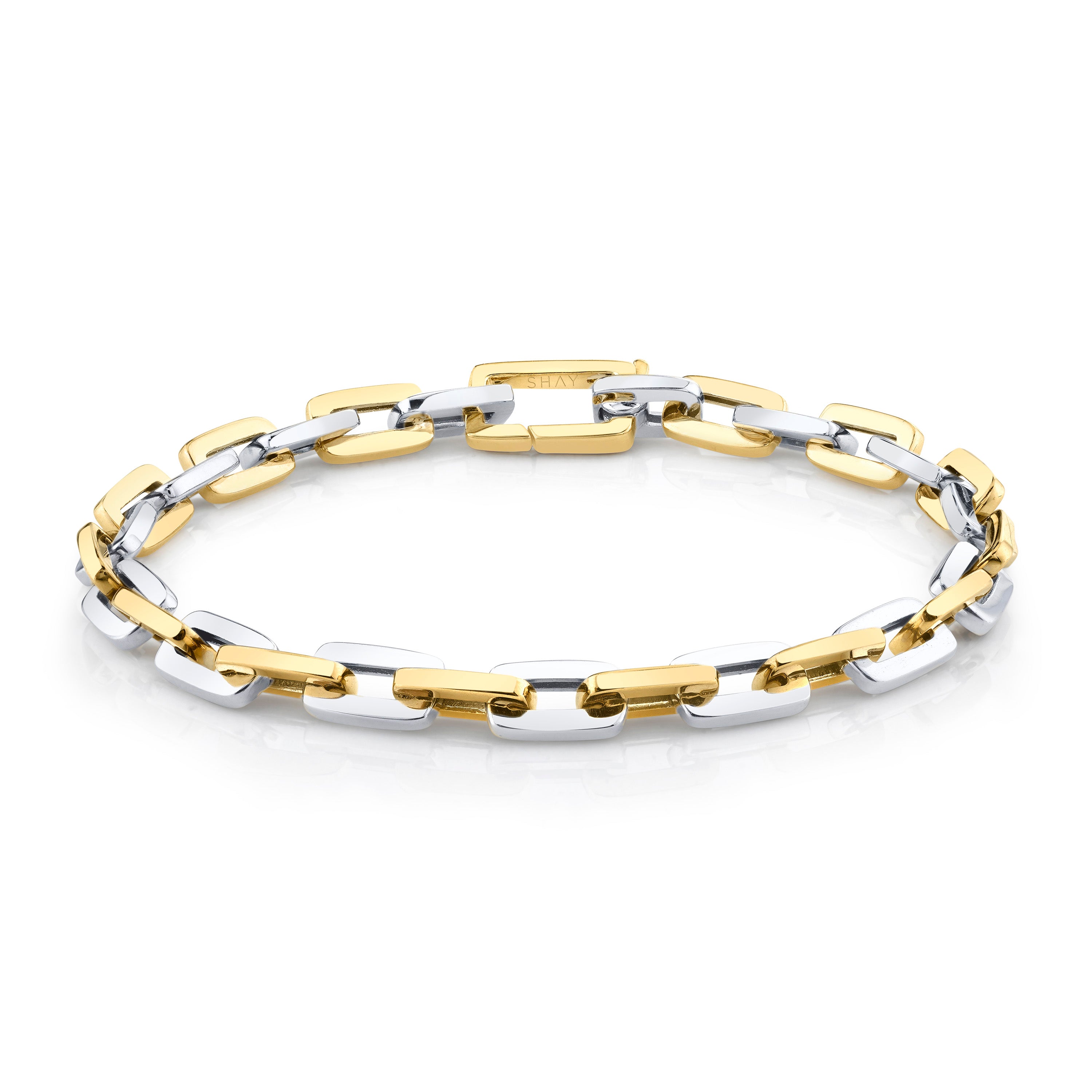 MEN'S TWO TONE SOLID GOLD MINI DECO LINK BRACELET