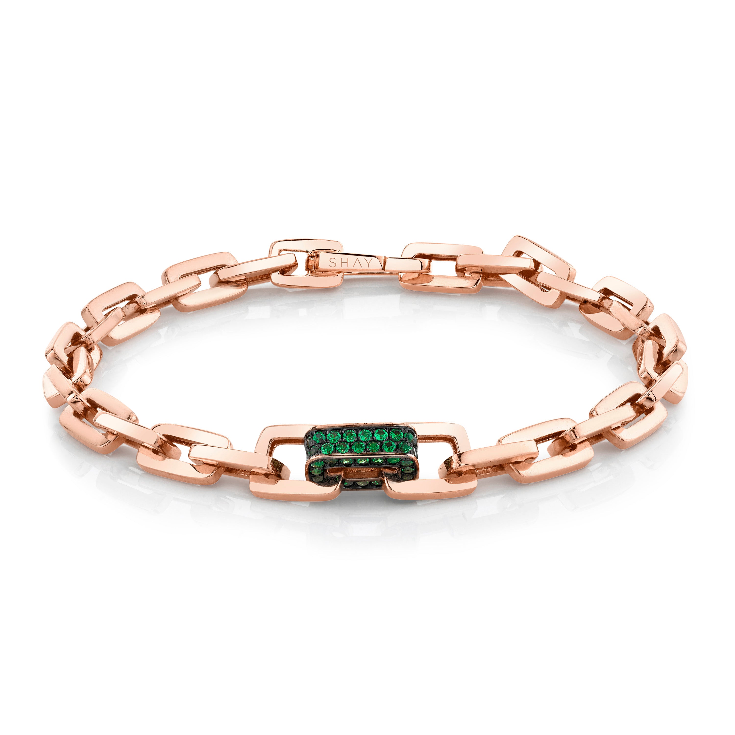 MEN'S GREEN GARNET SINGLE DECO LINK BRACELET