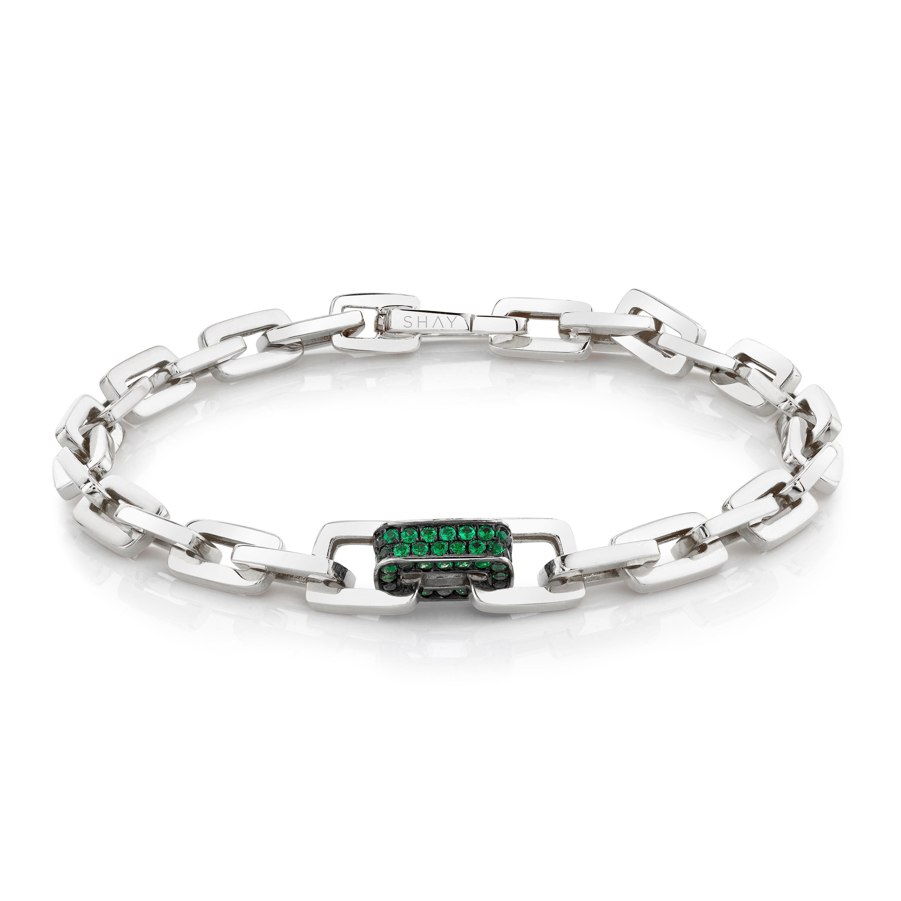 MEN'S GREEN GARNET SINGLE DECO LINK BRACELET
