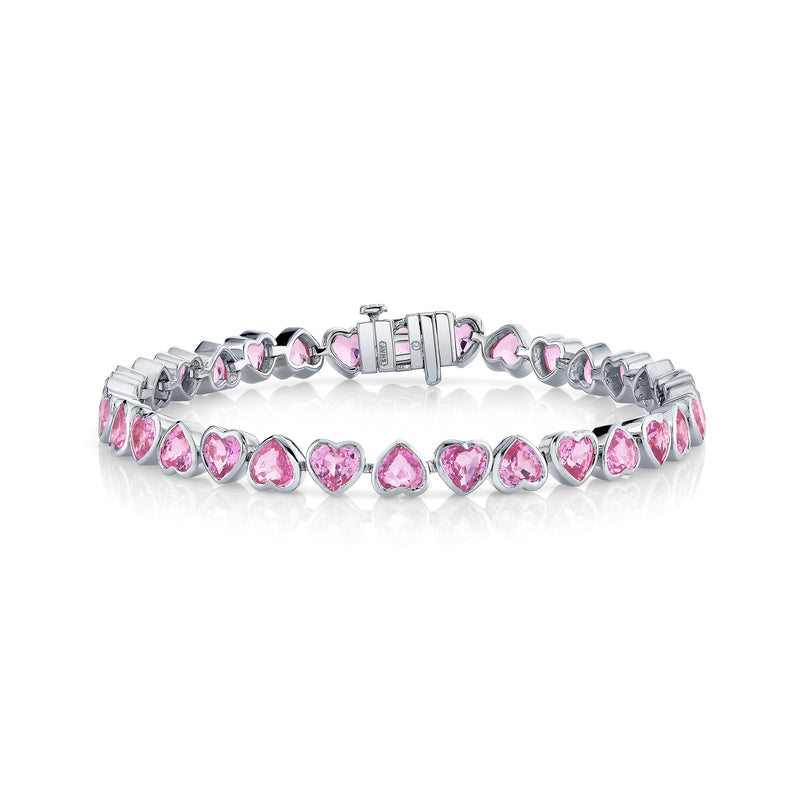 READY TO SHIP PINK SAPPHIRE BEZEL HEART TENNIS BRACELET