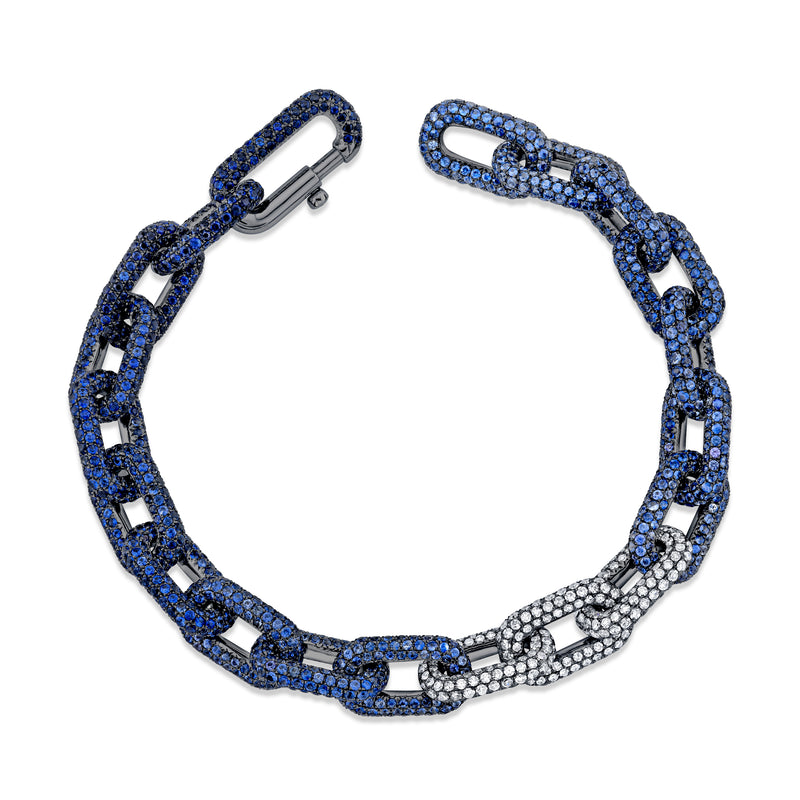 MEN'S BLUE SAPPHIRE OMBRE PAVE CABLE LINK BRACELET