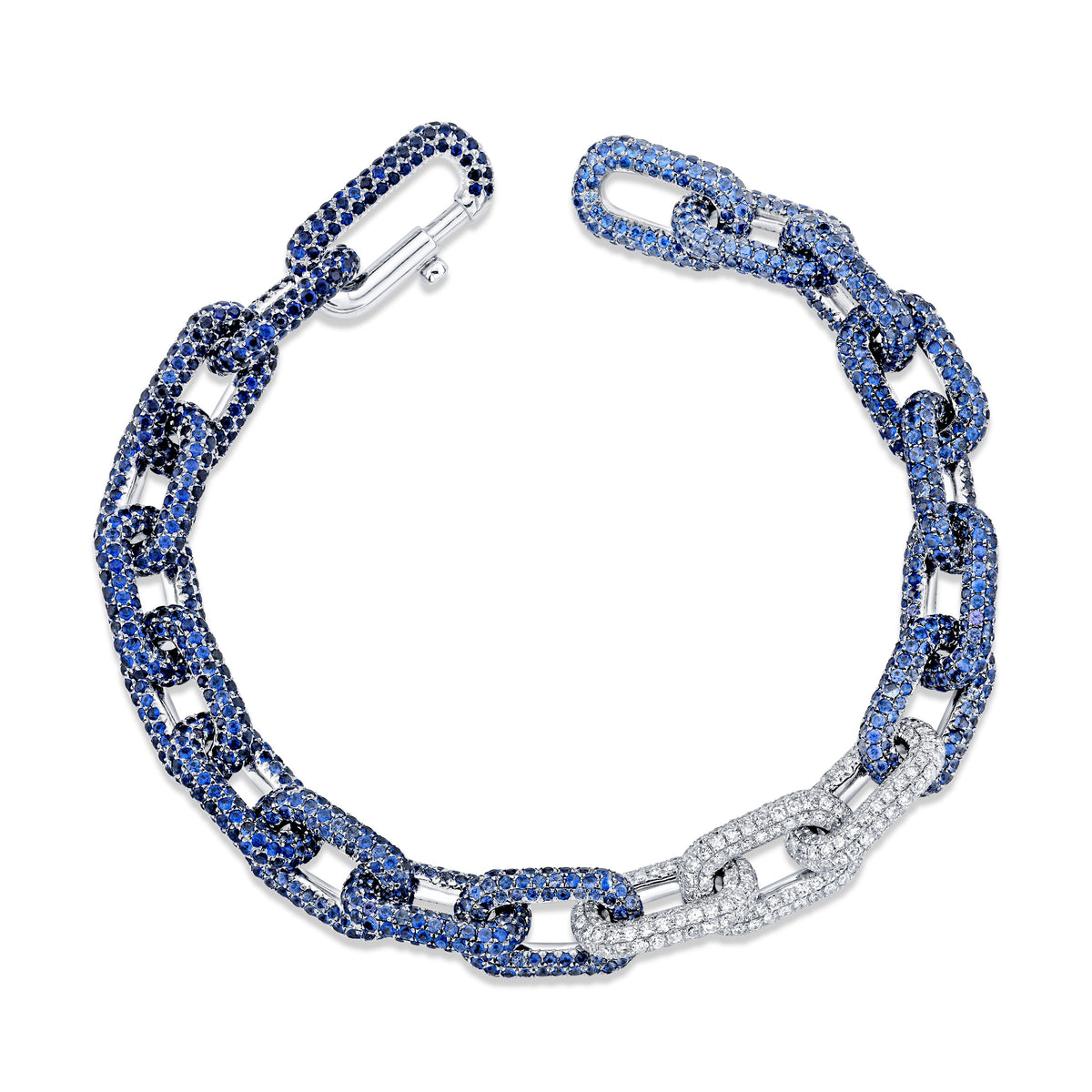 READY TO SHIP MEN'S BLUE SAPPHIRE OMBRE PAVE CABLE LINK BRACELET