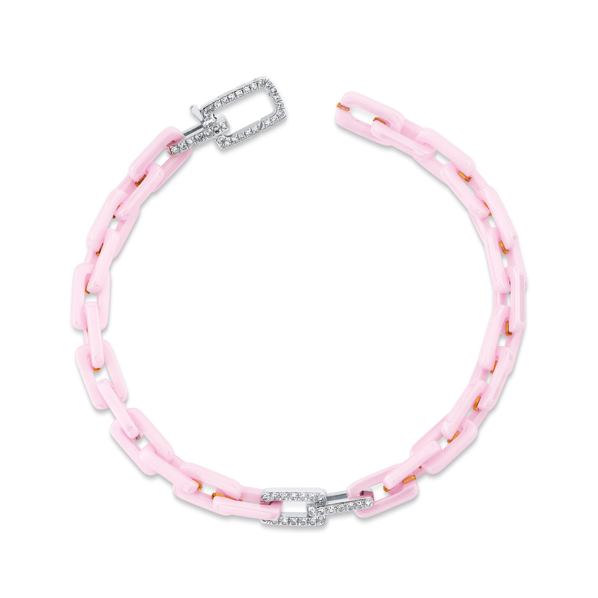 READY TO SHIP DIAMOND 2 PAVE PINK CERAMIC MINI DECO LINK BRACELET