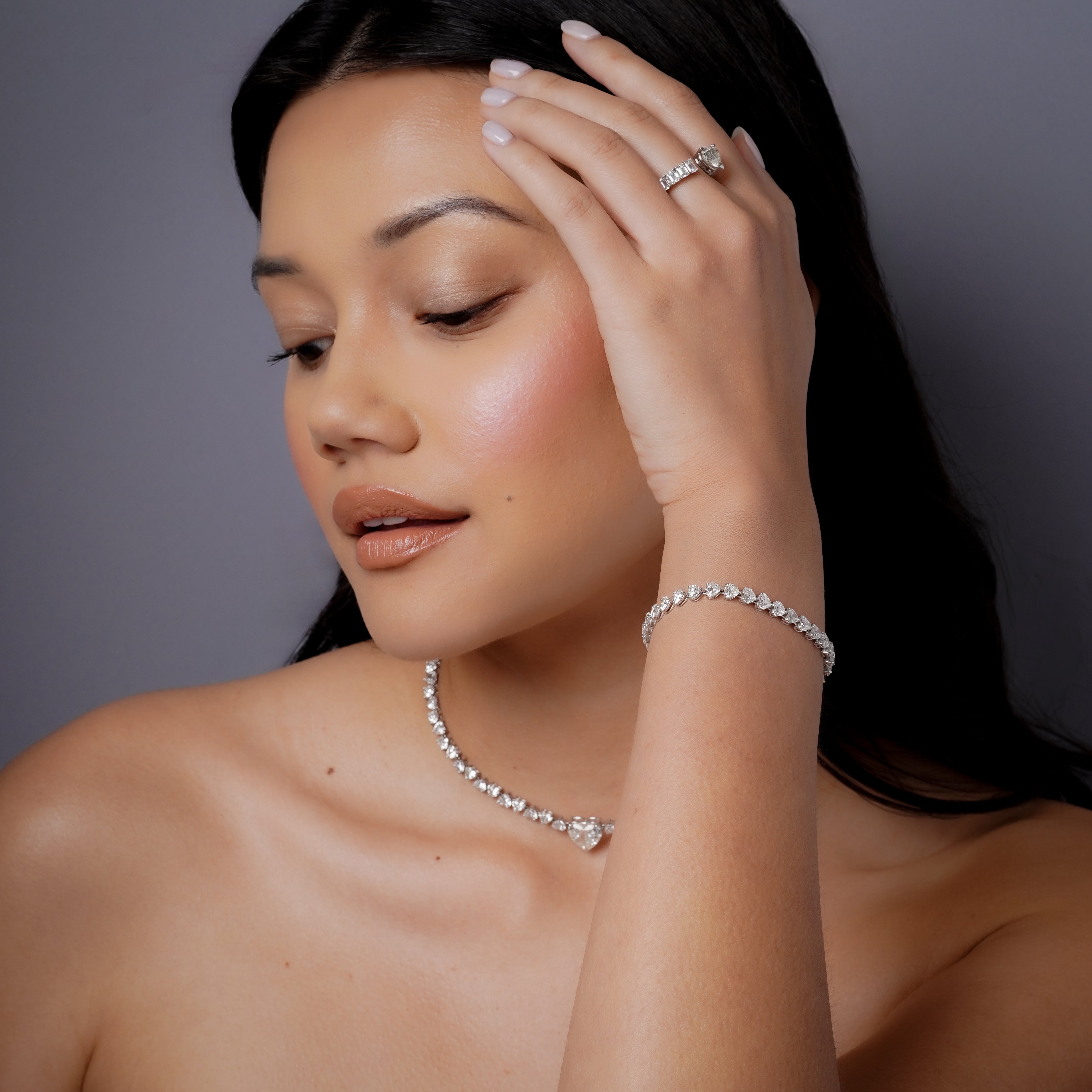 DIAMOND HEART TENNIS BRACELET