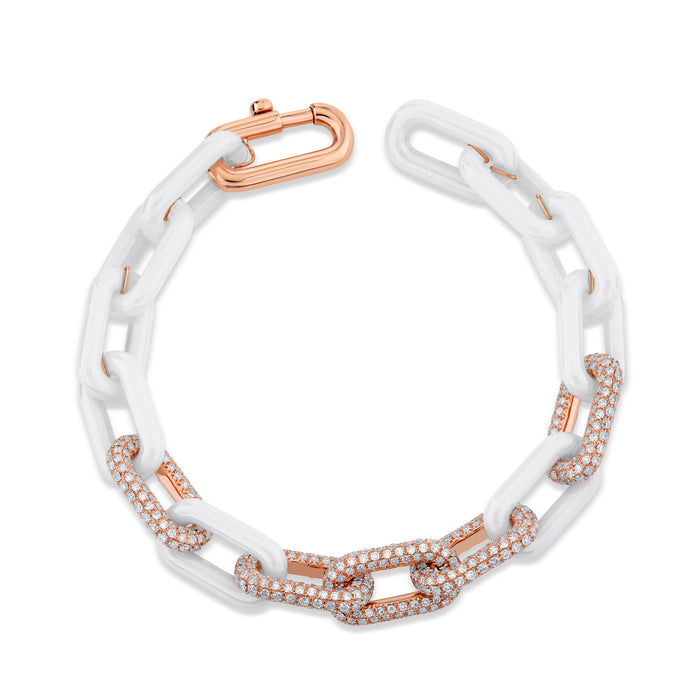 READY TO SHIP 5 PAVE & WHITE CERAMIC JUMBO CABLE LINK BRACELET