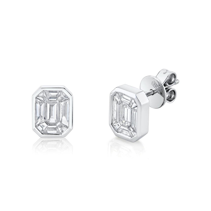 DIAMOND EMERALD CUT ILLUSION STUDS