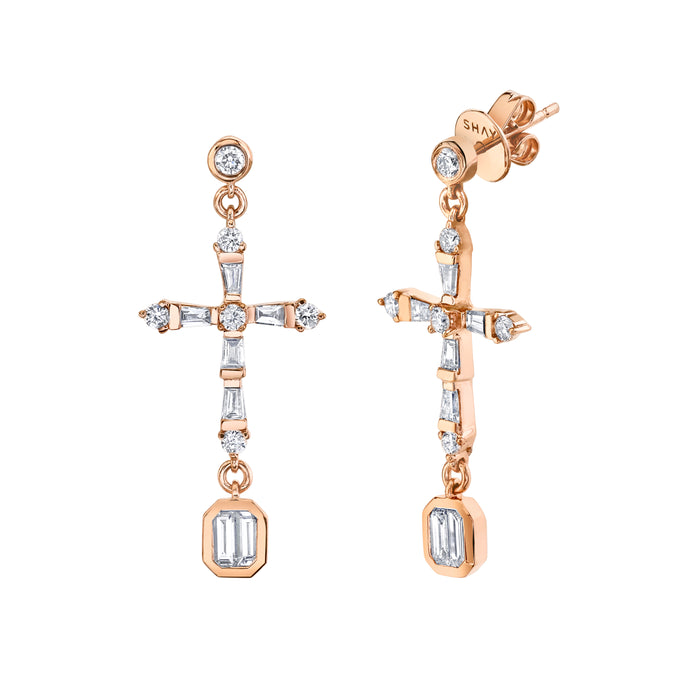 READY TO SHIP DIAMOND CROSS DROP EARRINGS