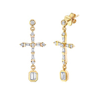 READY TO SHIP DIAMOND CROSS DROP EARRINGS