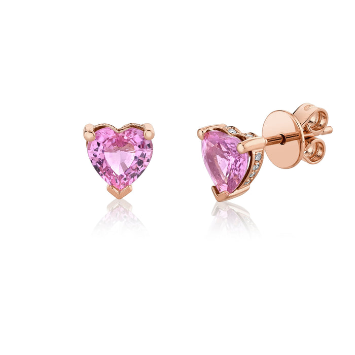 READY TO SHIP PINK SAPPHIRE HEART HALO STUDS