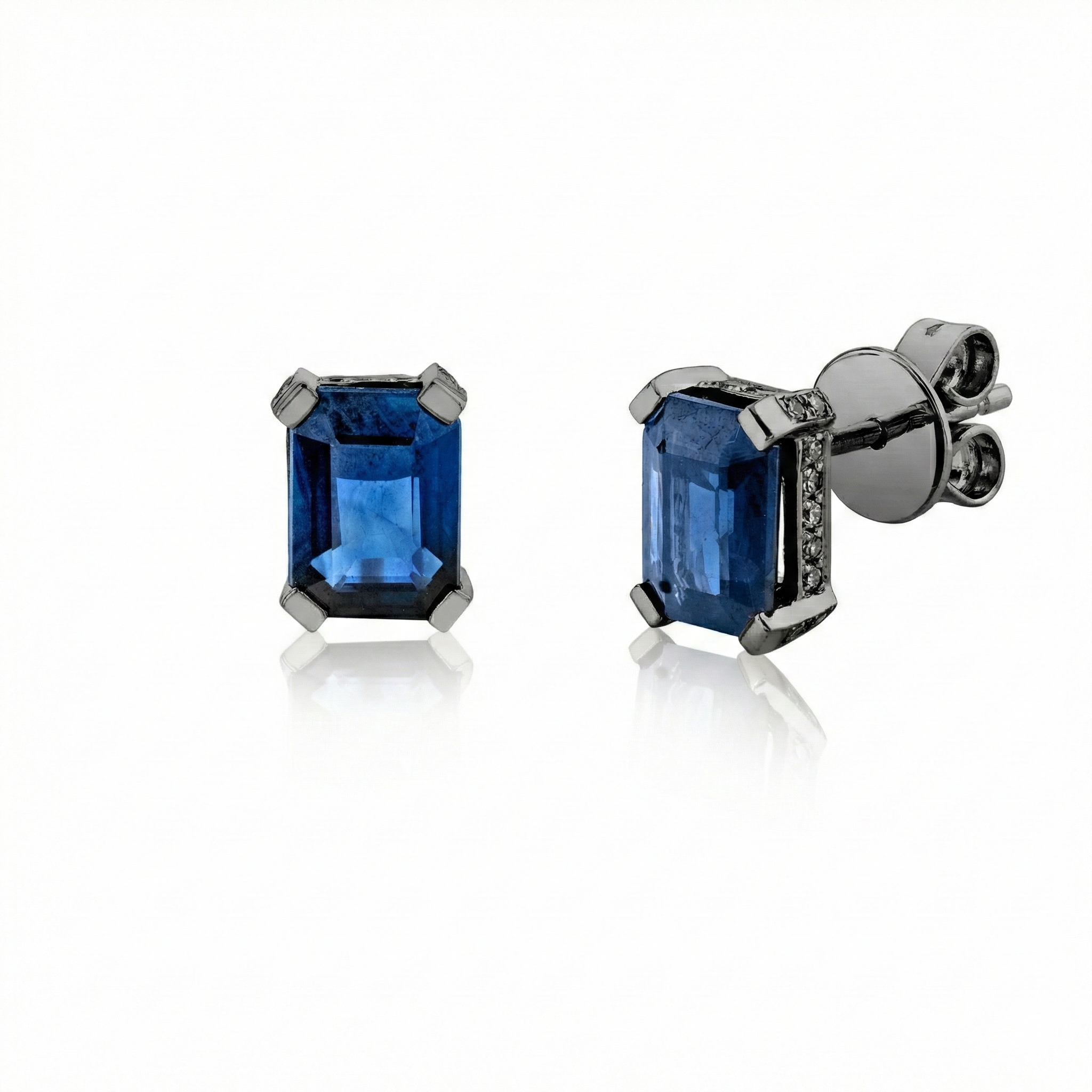 READY TO SHIP BLUE SAPPHIRE RECTANGLE HALO STUDS