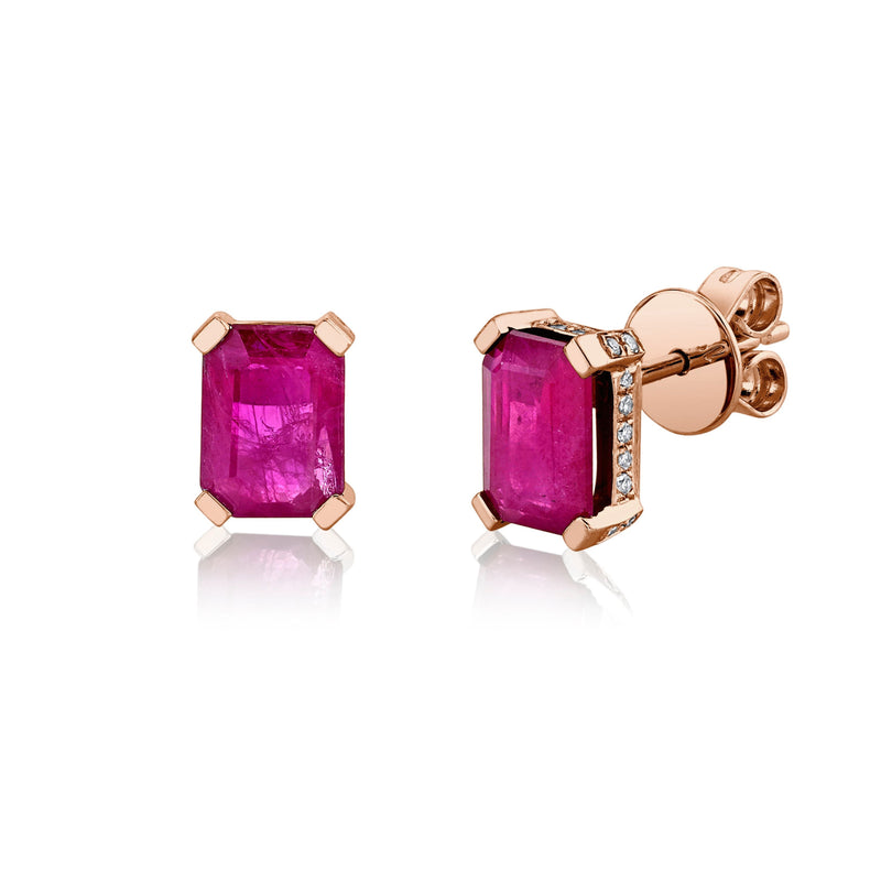 READY TO SHIP RUBY RECTANGLE HALO STUDS