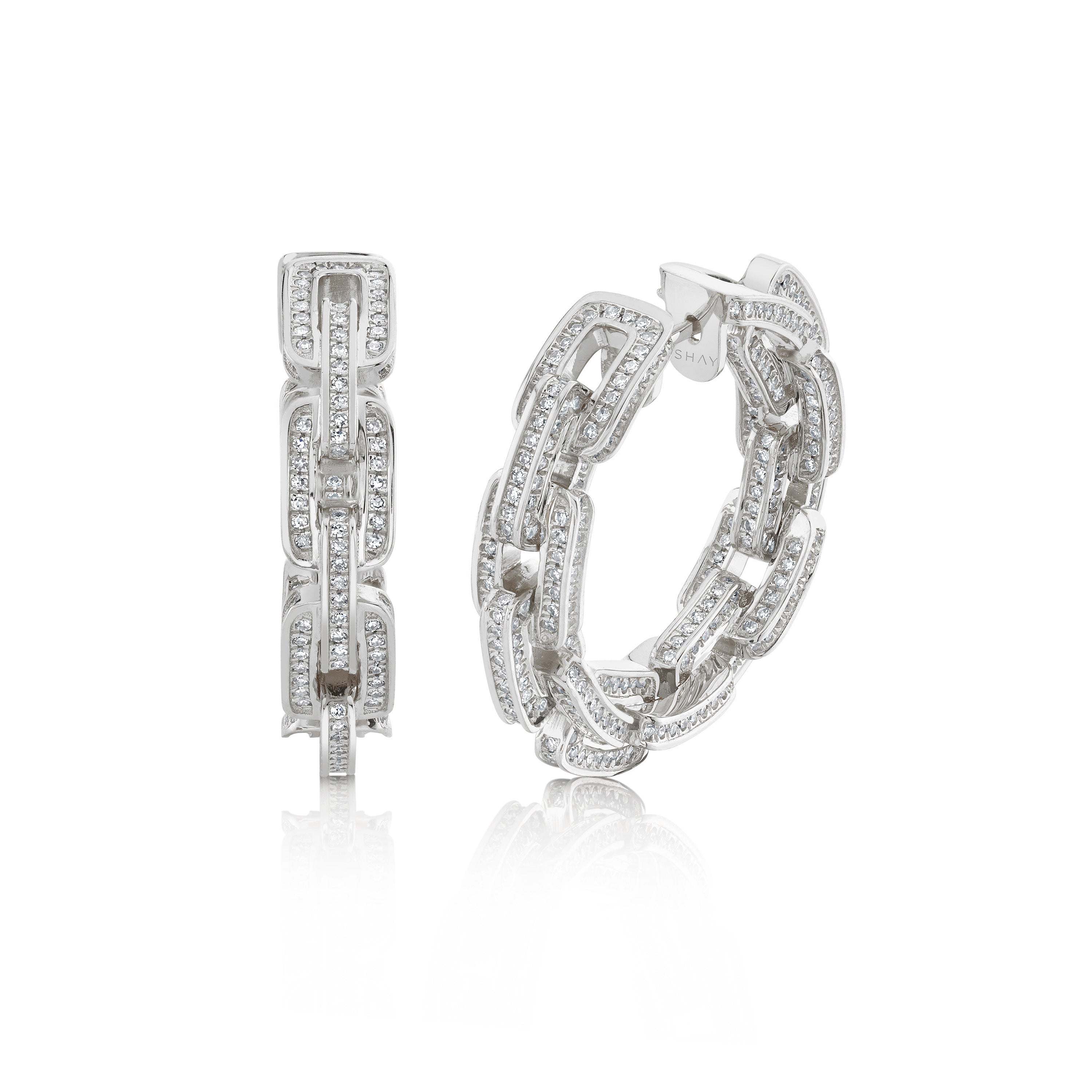 SHAY Ready to Ship Diamond Deco Link Hoops, 18k gold, detail view