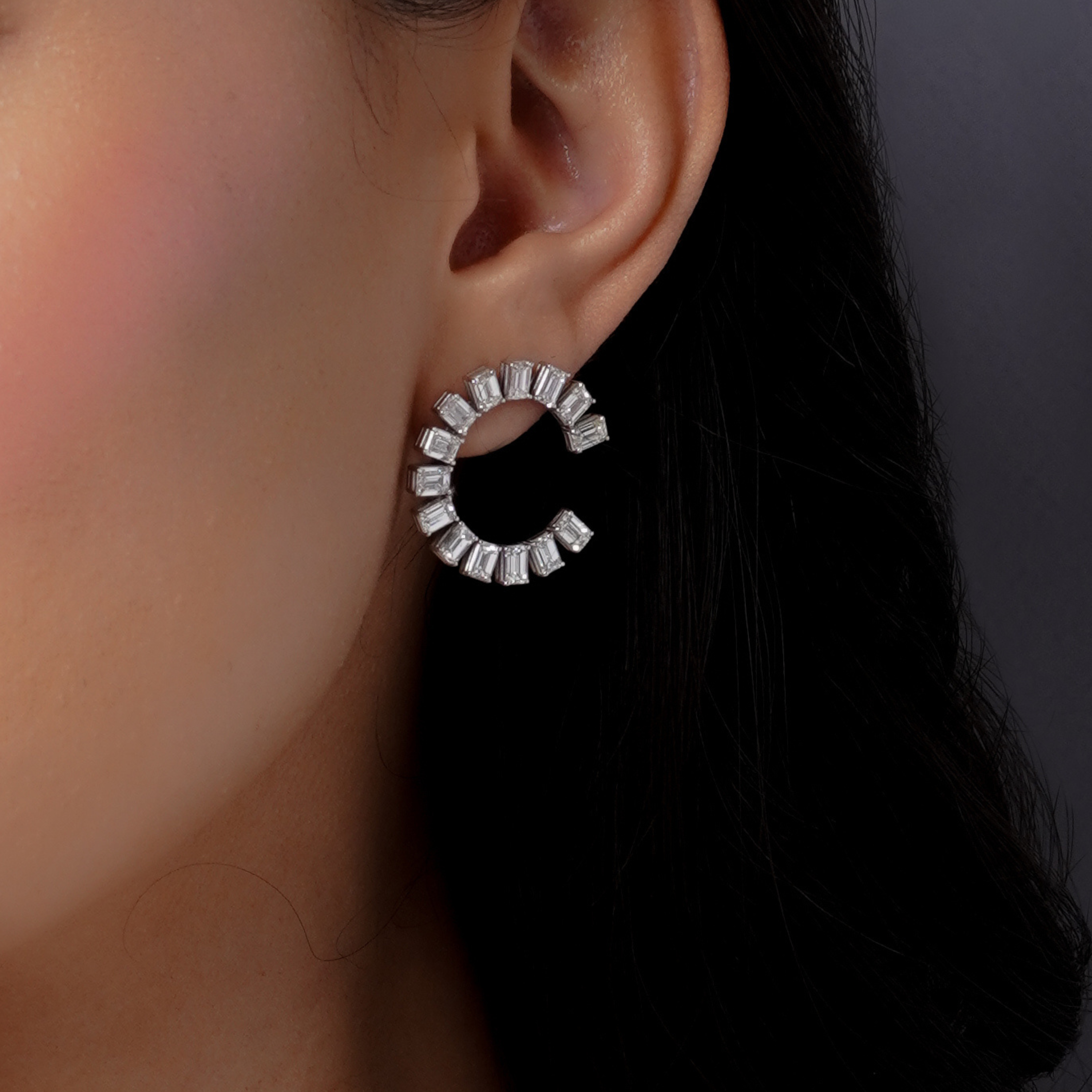 DIAMOND EMERALD CUT ETERNITY EARRINGS