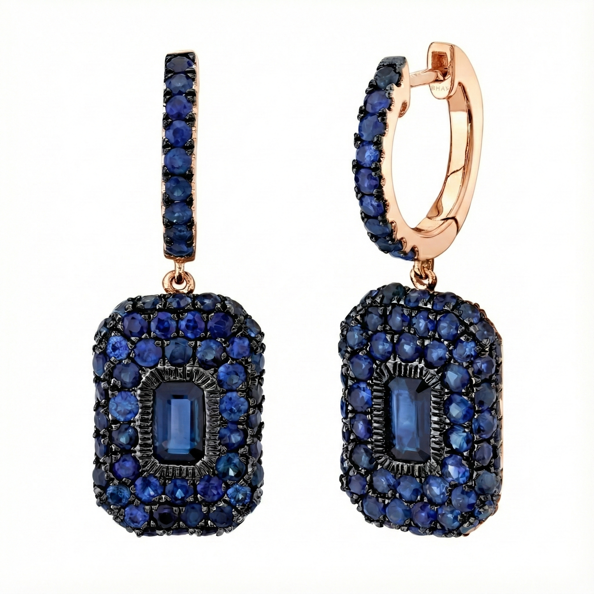 BLUE SAPPHIRE PAVE BAGUETTE DROP EARRINGS