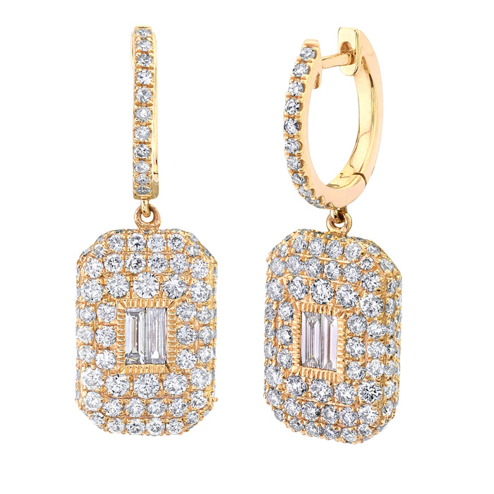 READY TO SHIP DIAMOND PAVE BAGUETTE DROP EARRINGS