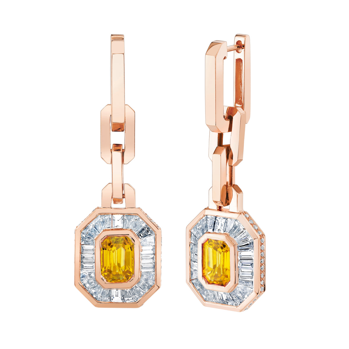 YELLOW SAPPHIRE & DIAMOND HALO MINI DECO DROP EARRINGS