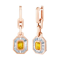YELLOW SAPPHIRE & DIAMOND HALO MINI DECO DROP EARRINGS