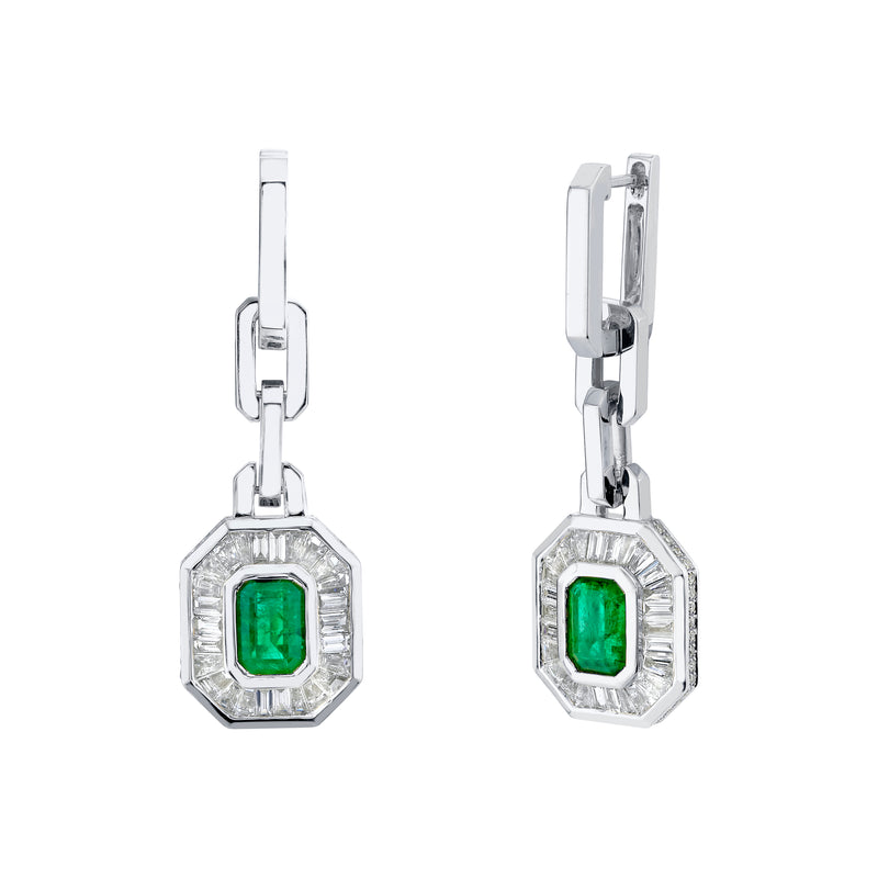 READY TO SHIP EMERALD & DIAMOND HALO MINI DECO EARRINGS