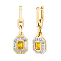 YELLOW SAPPHIRE & DIAMOND HALO MINI DECO DROP EARRINGS