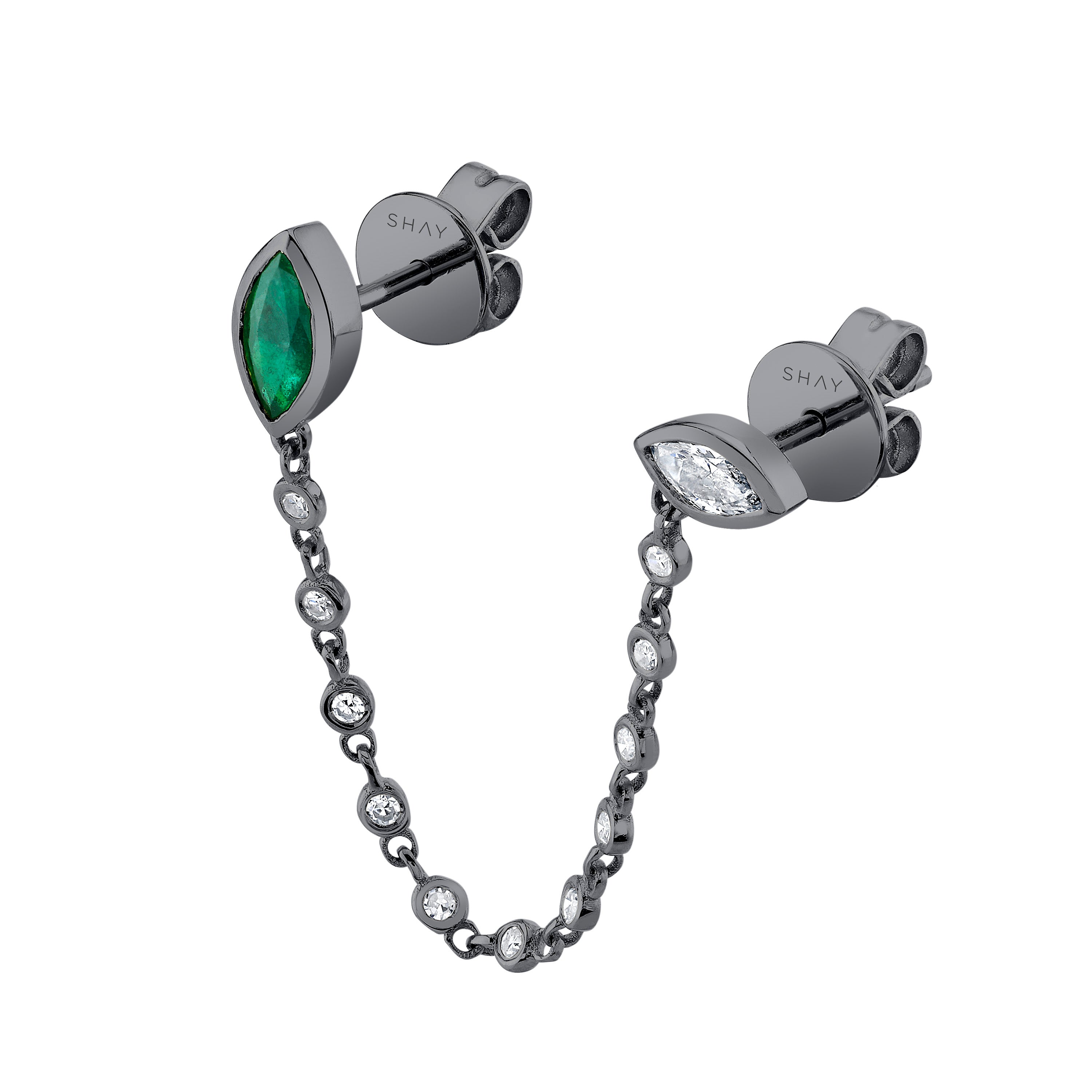 EMERALD & DIAMOND DUO CHAIN STUD