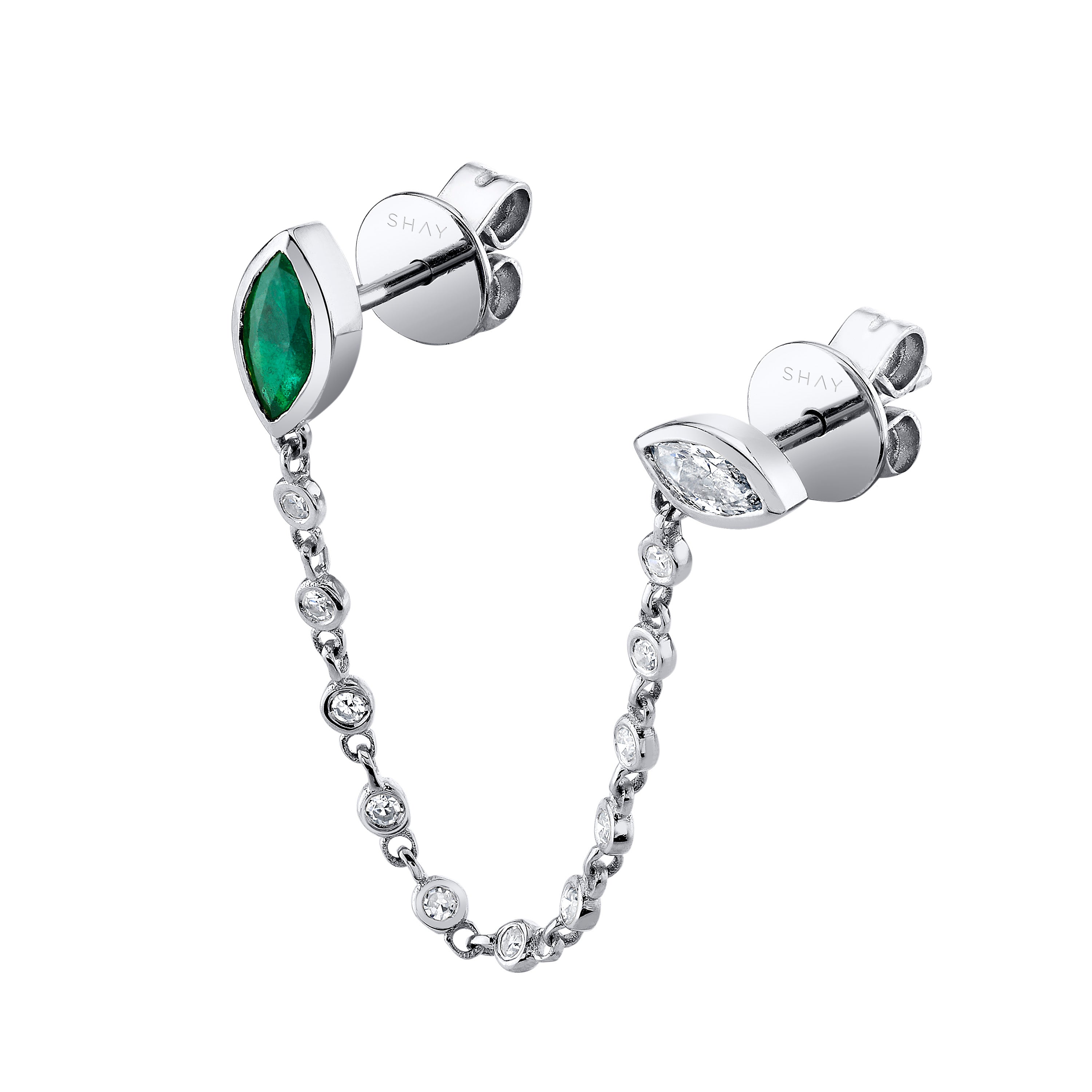 EMERALD & DIAMOND DUO CHAIN STUD
