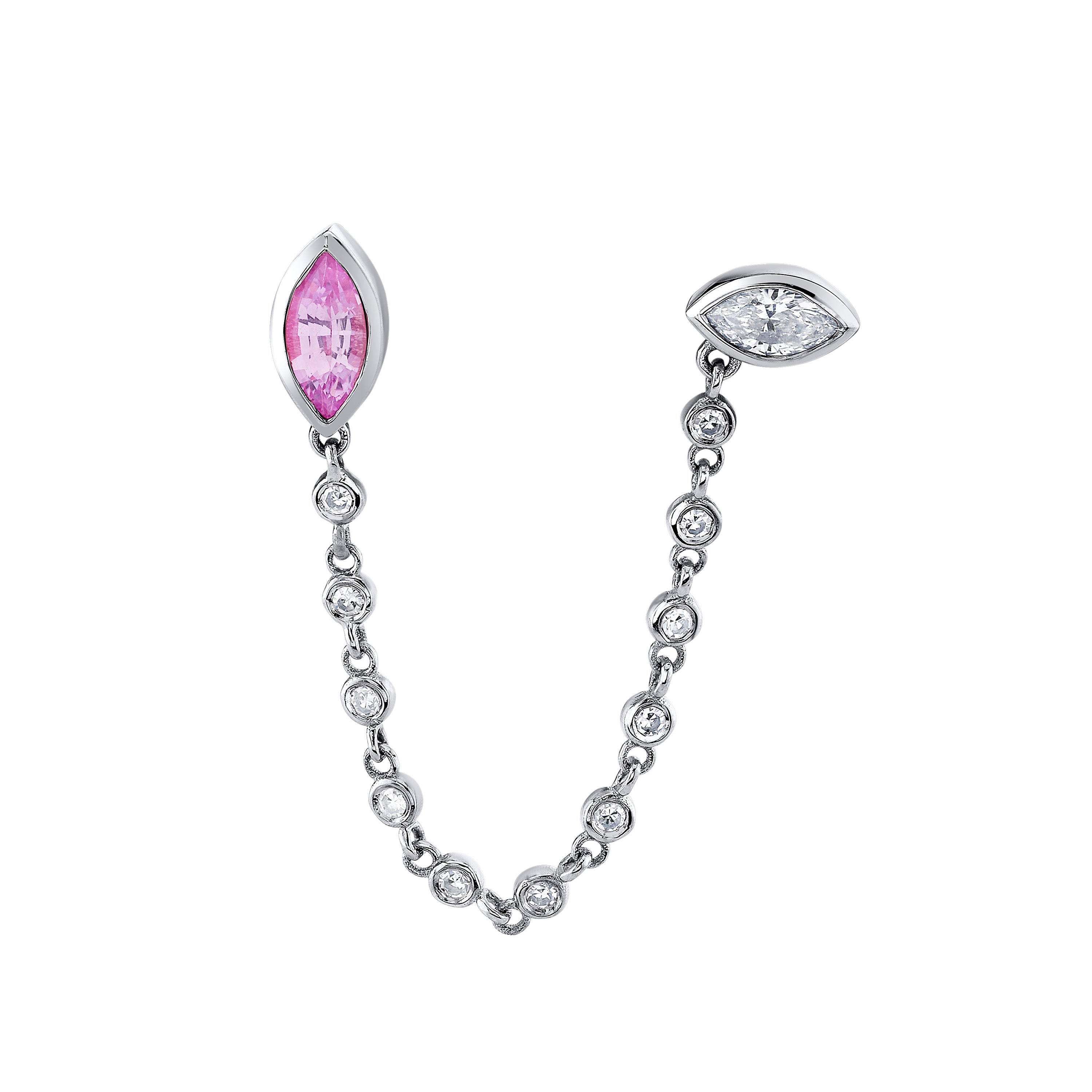PINK SAPPHIRE & DIAMOND DUO CHAIN STUD