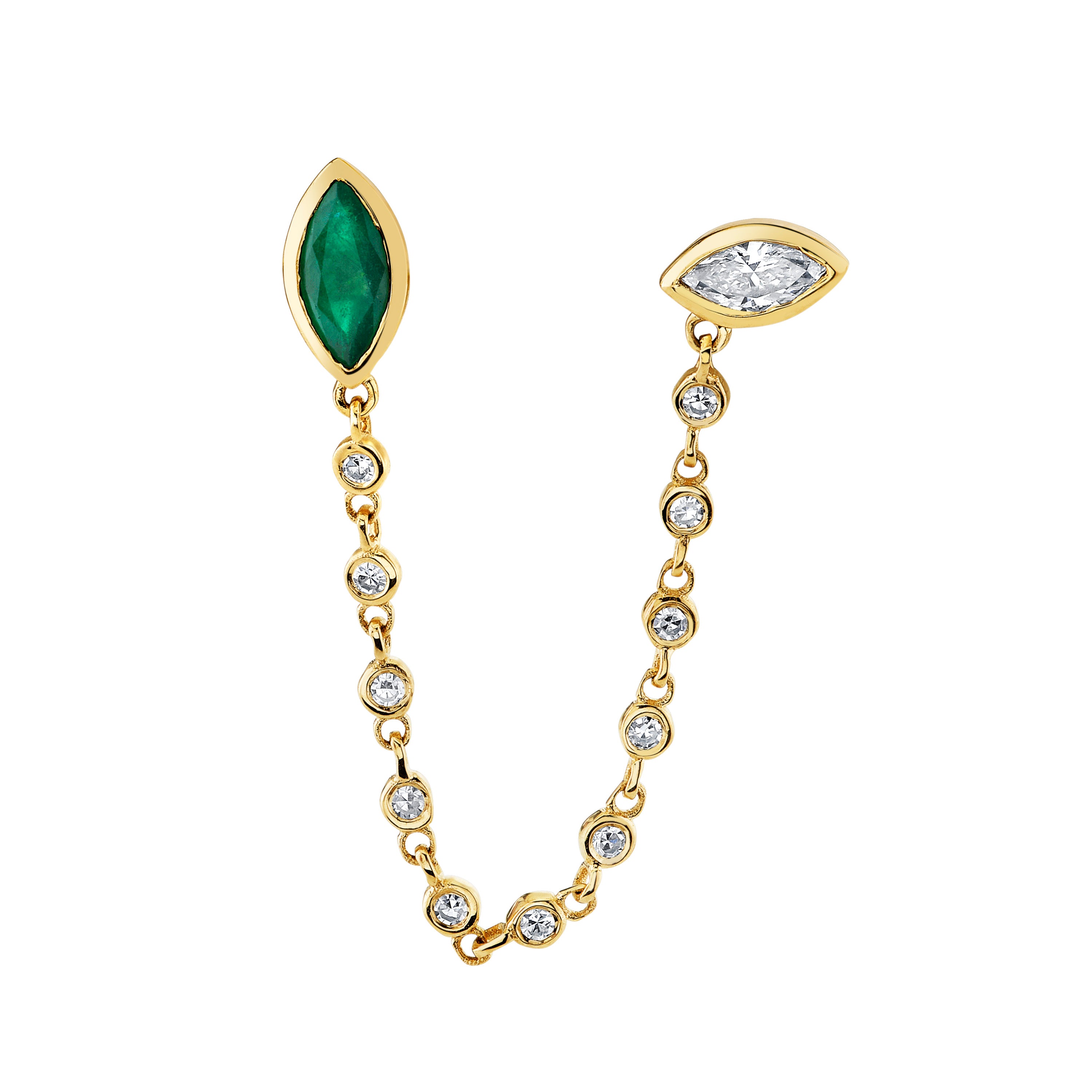 EMERALD & DIAMOND DUO CHAIN STUD