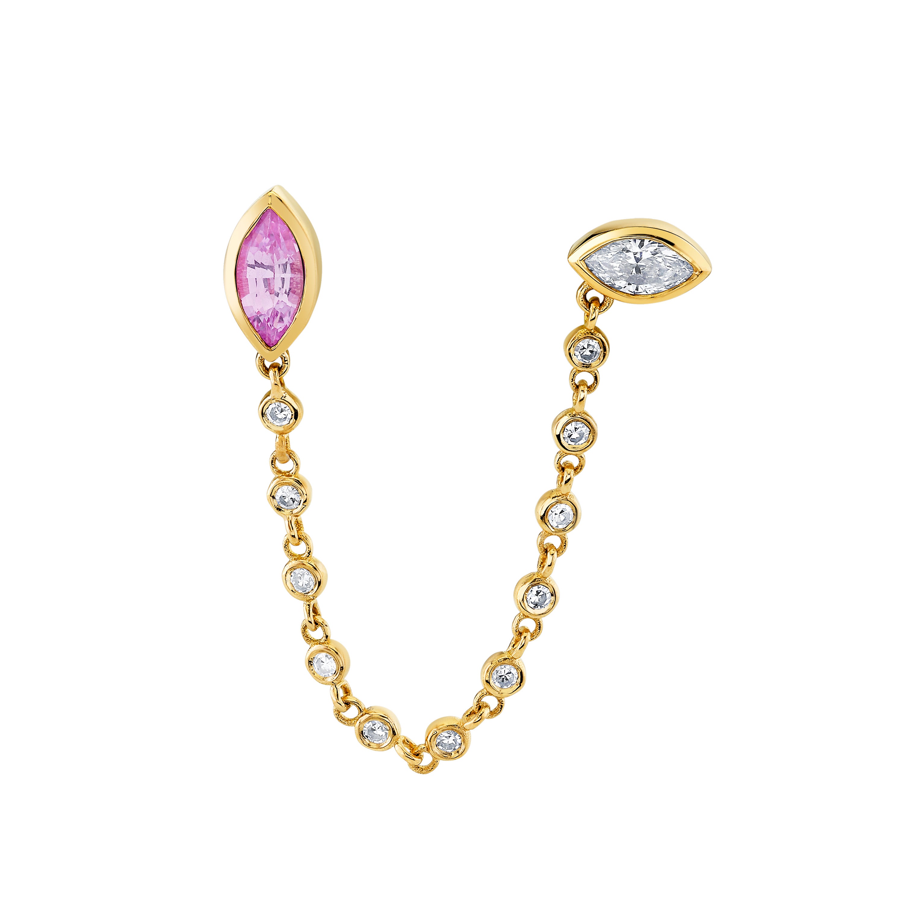 PINK SAPPHIRE & DIAMOND DUO CHAIN STUD