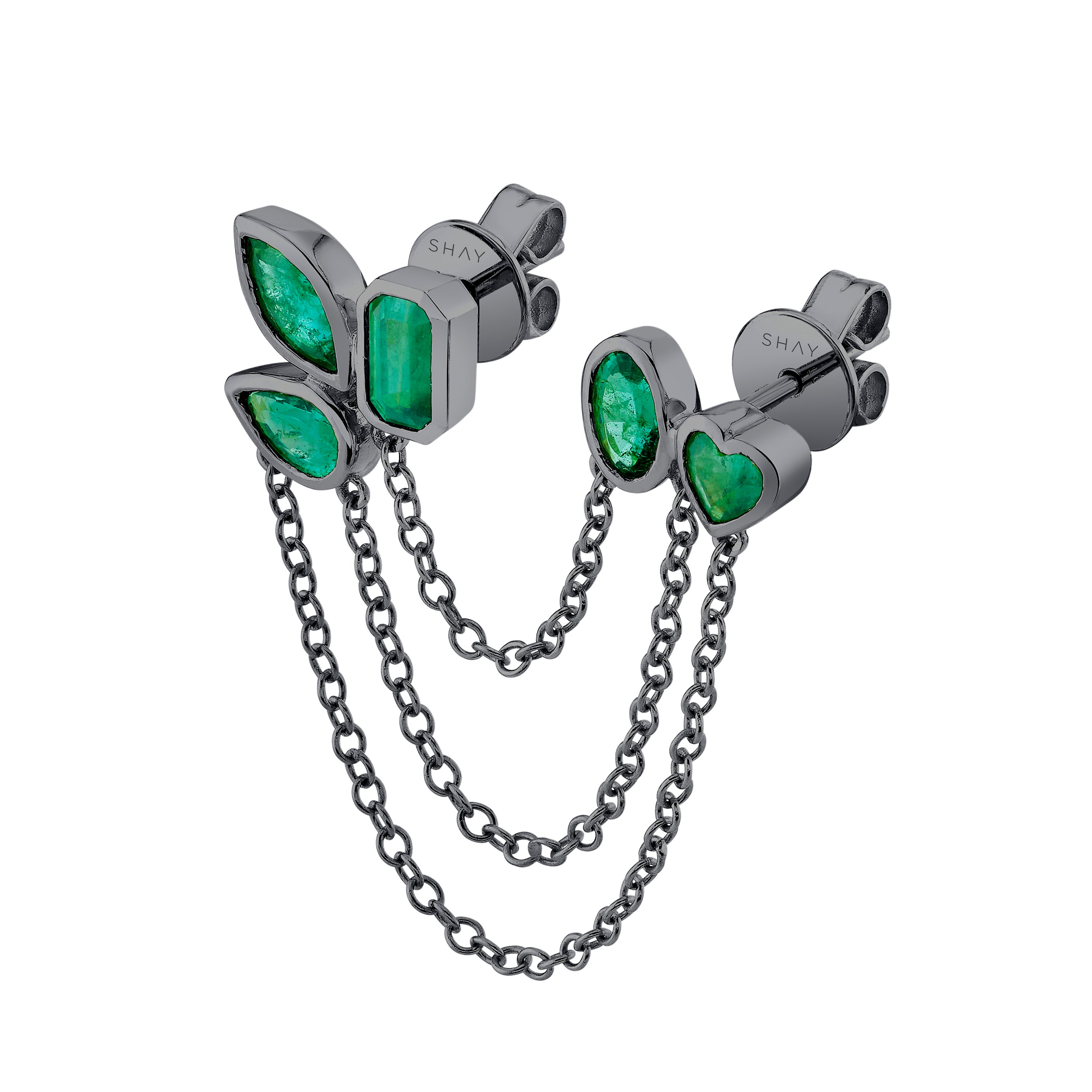 EMERALD MIXED DUO CHAIN STUD