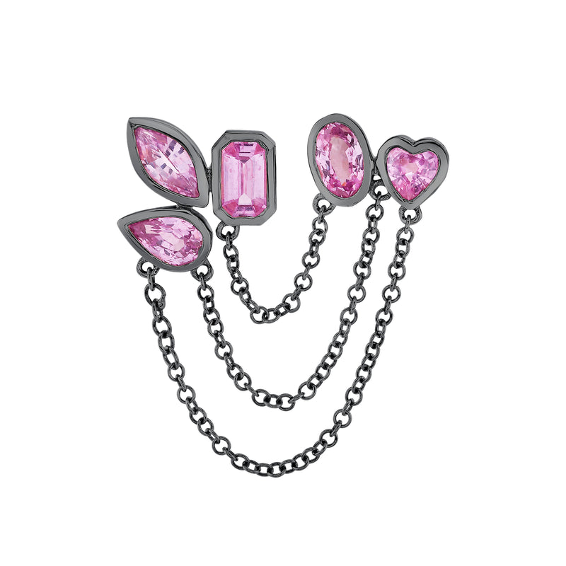 MIXED PINK SAPPHIRE DUO CHAIN LINK STUD