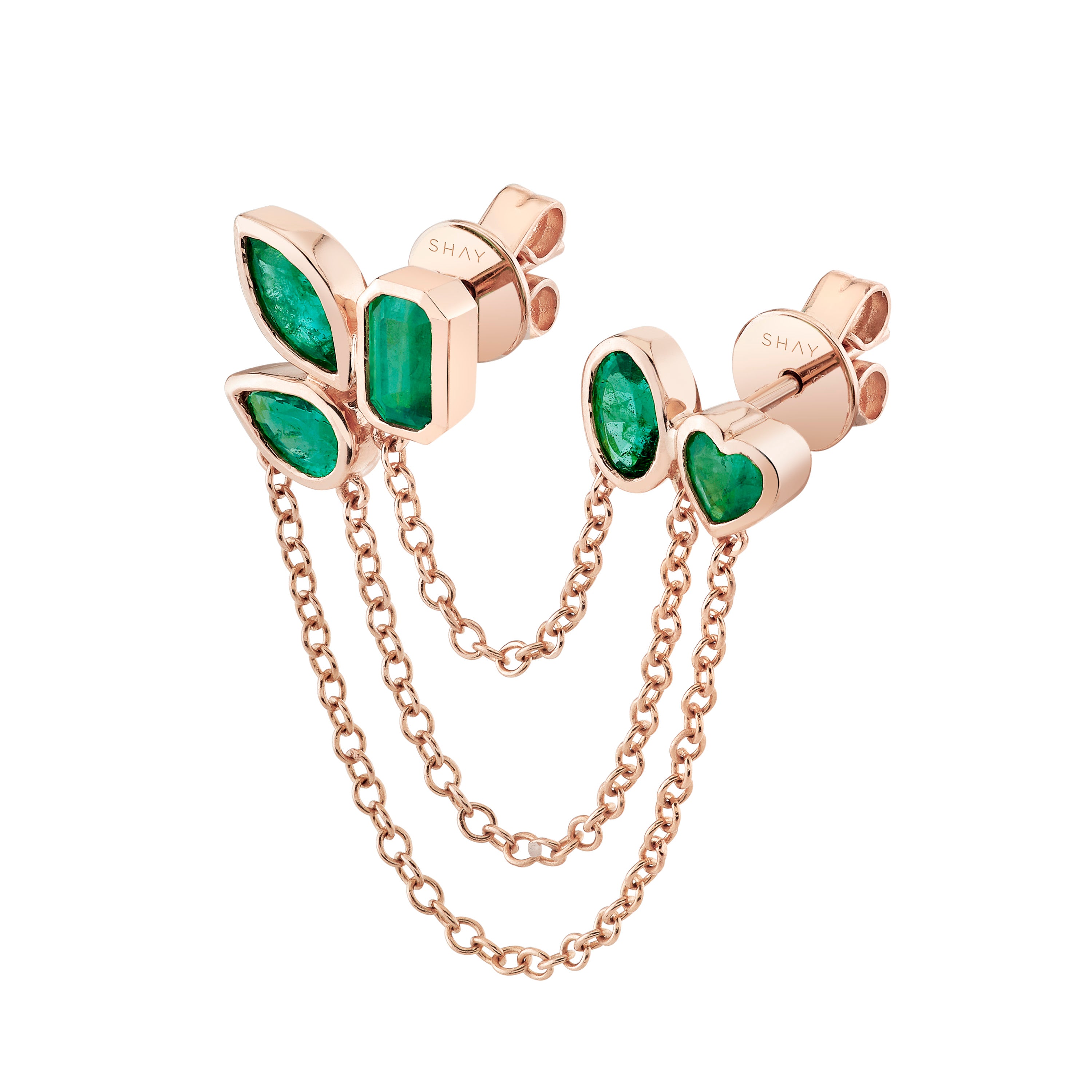 EMERALD MIXED DUO CHAIN STUD