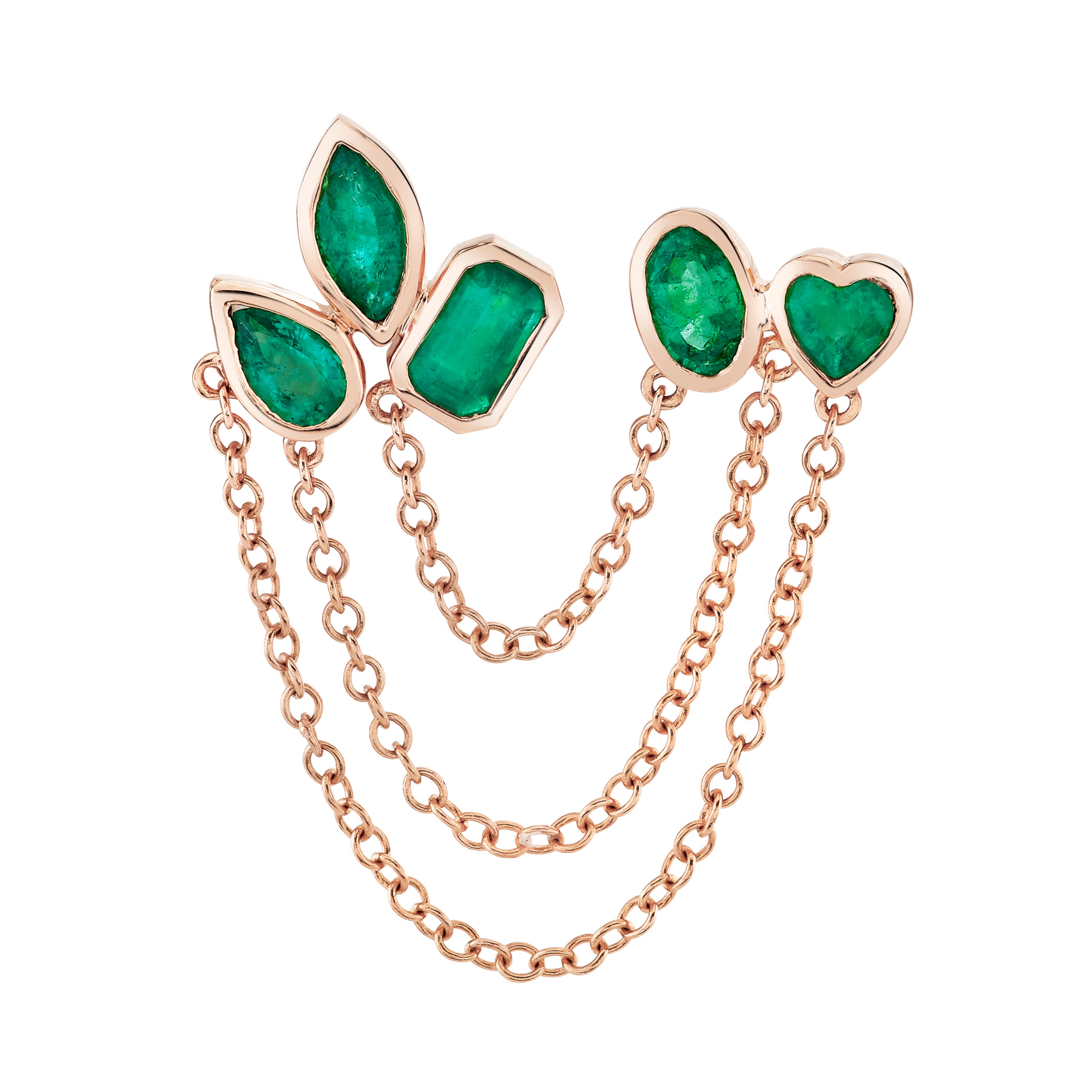 EMERALD MIXED DUO CHAIN STUD