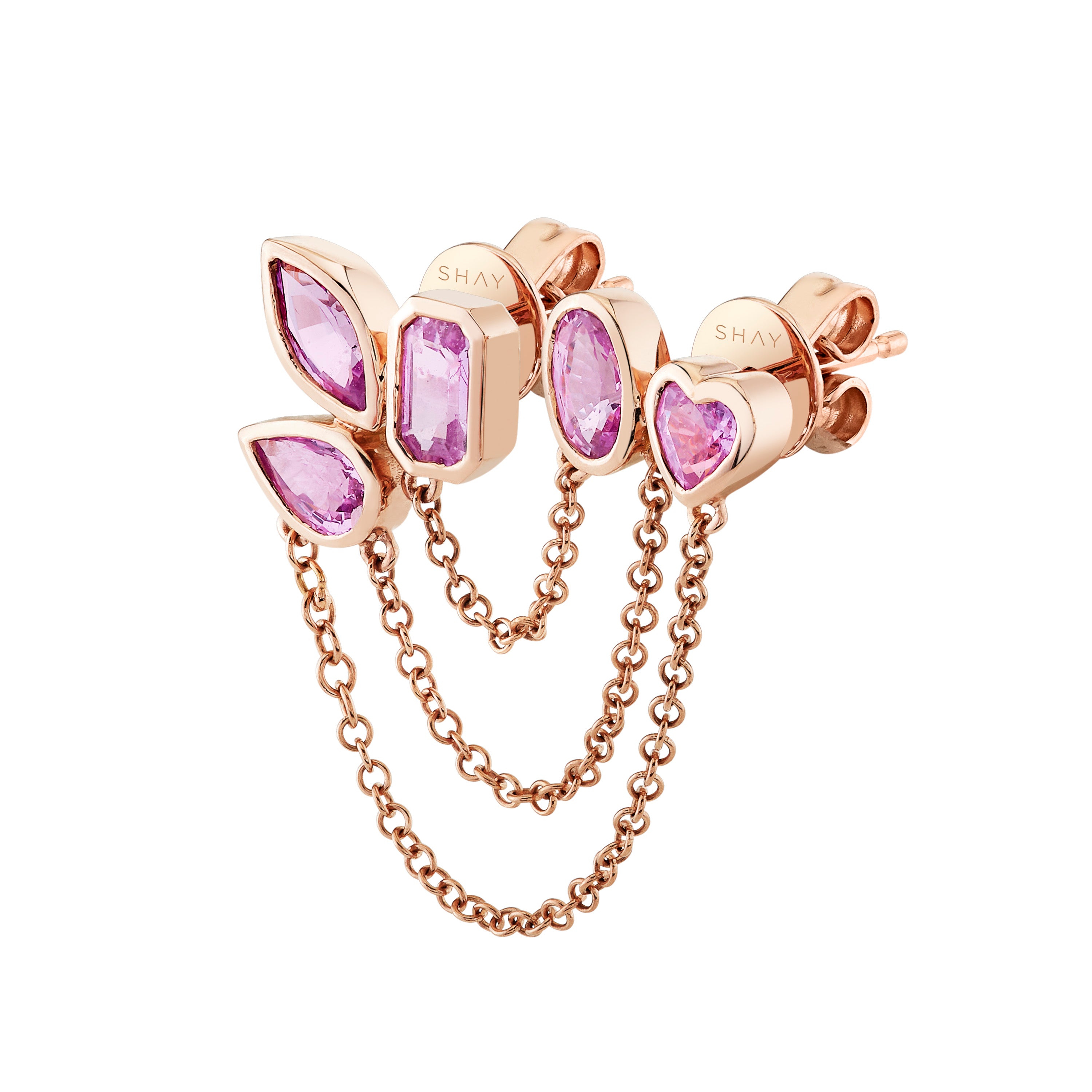 PINK SAPPHIRE MIXED DUO CHAIN STUD