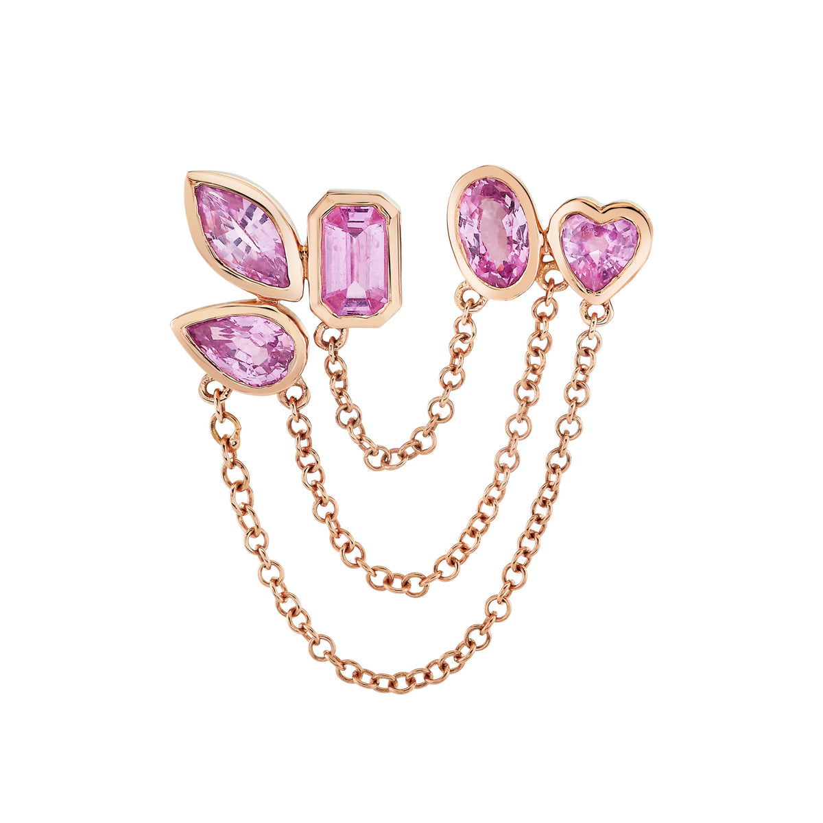 READY TO SHIP PINK SAPPHIRE MIXED DUO CHAIN LINK STUD