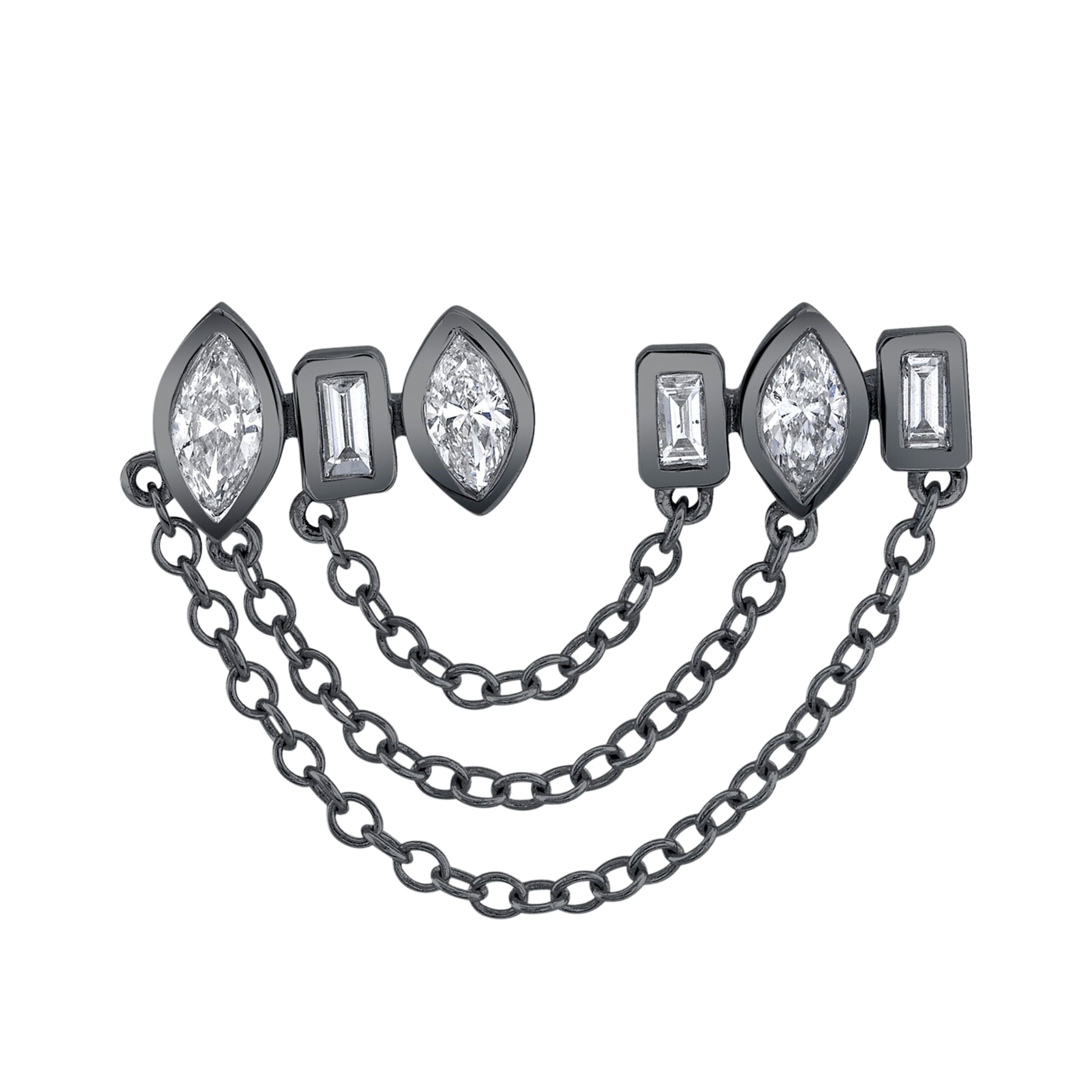 MIXED DIAMOND DUO CHAIN STUD