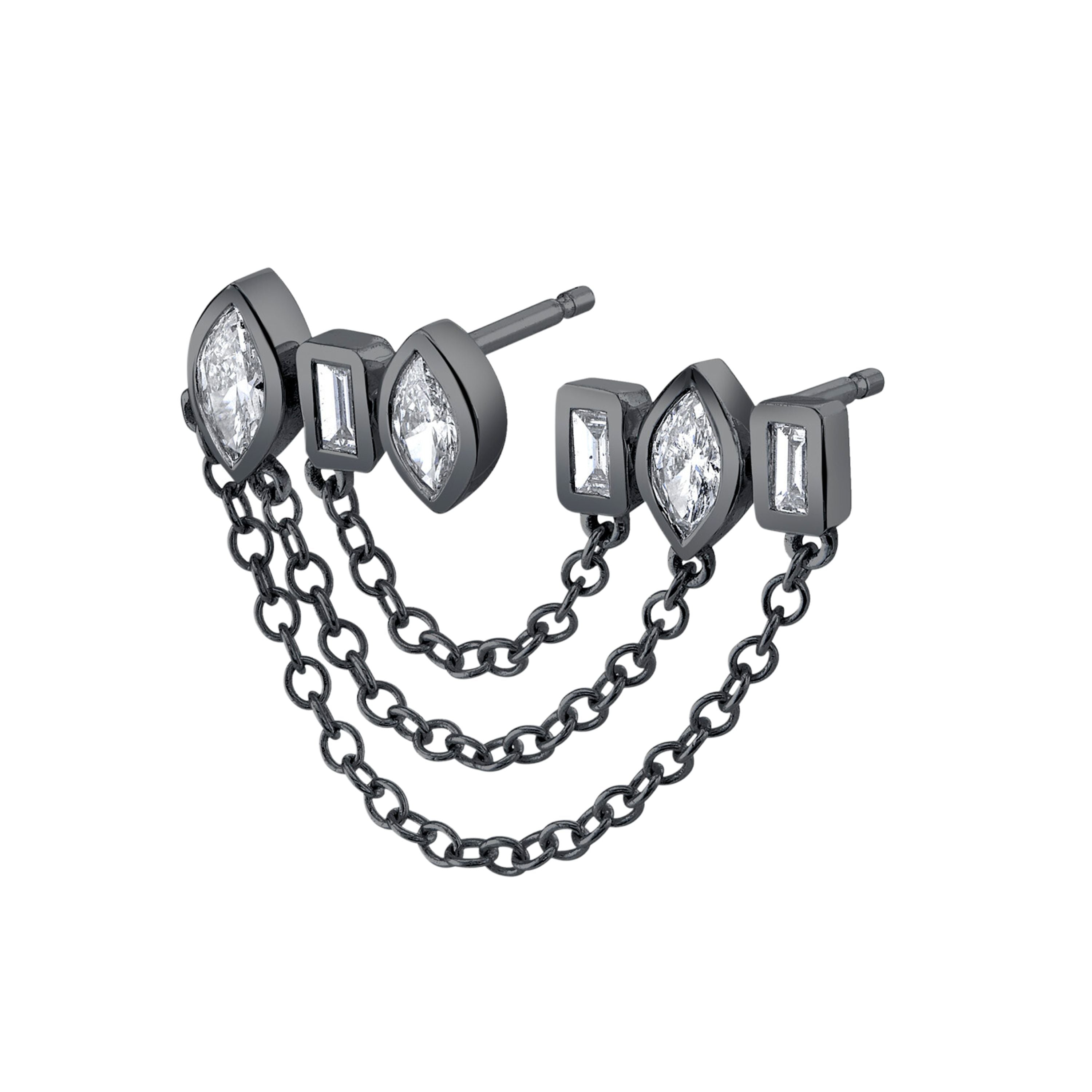 MIXED DIAMOND DUO CHAIN STUD