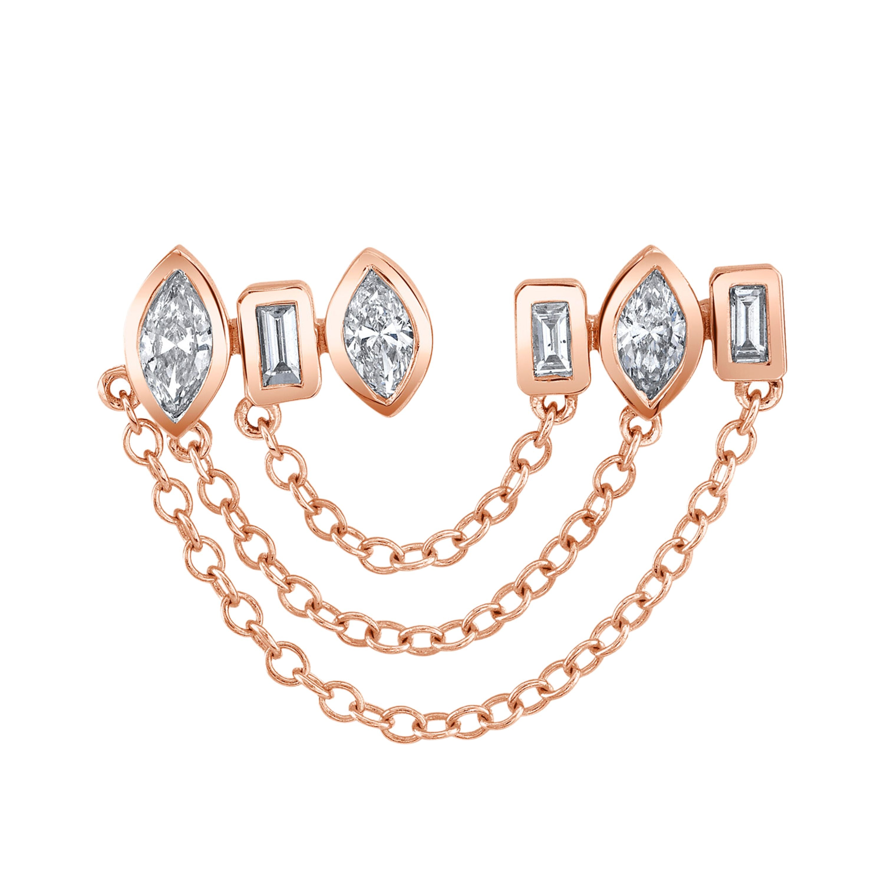 MIXED DIAMOND DUO CHAIN STUD