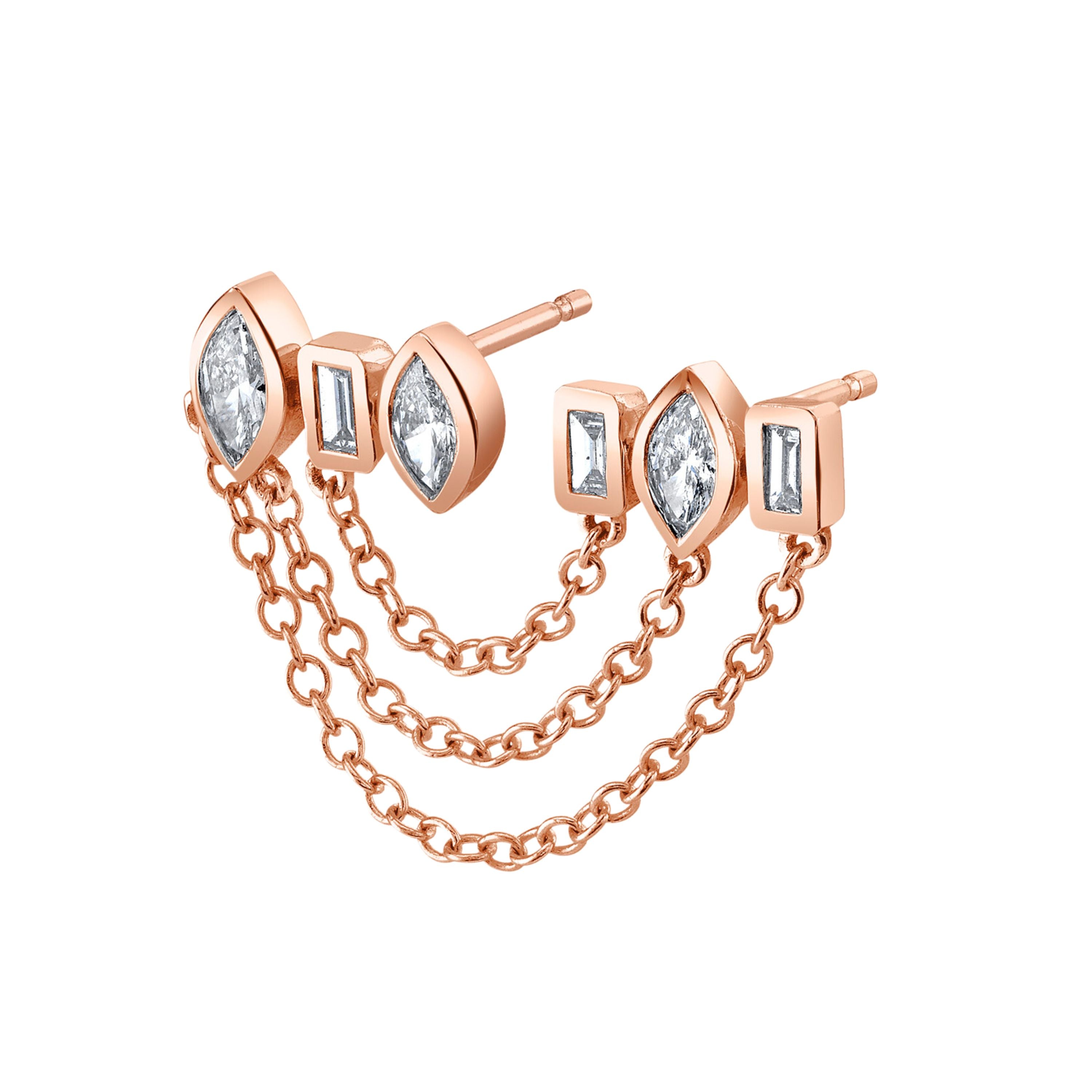 MIXED DIAMOND DUO CHAIN STUD