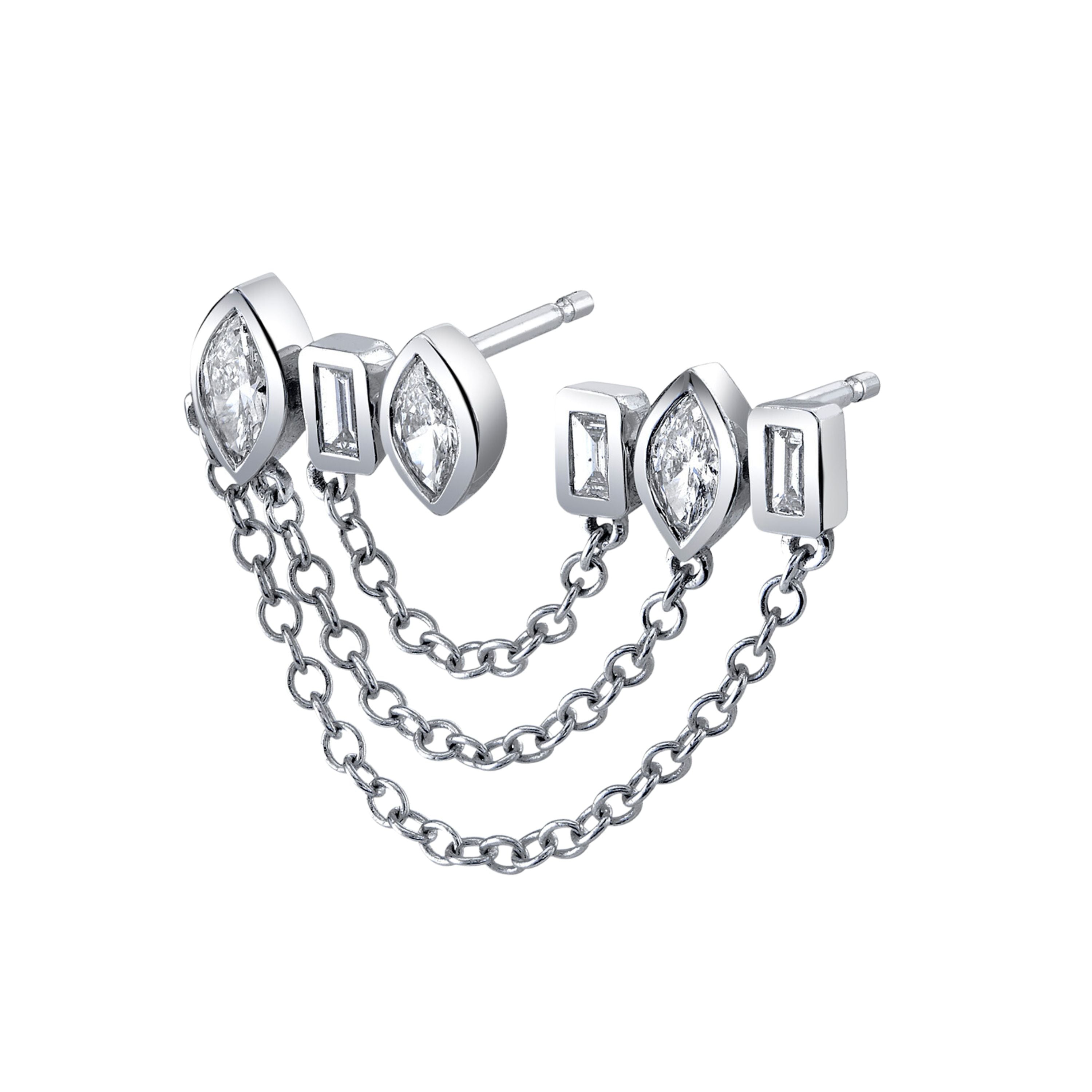 MIXED DIAMOND DUO CHAIN STUD