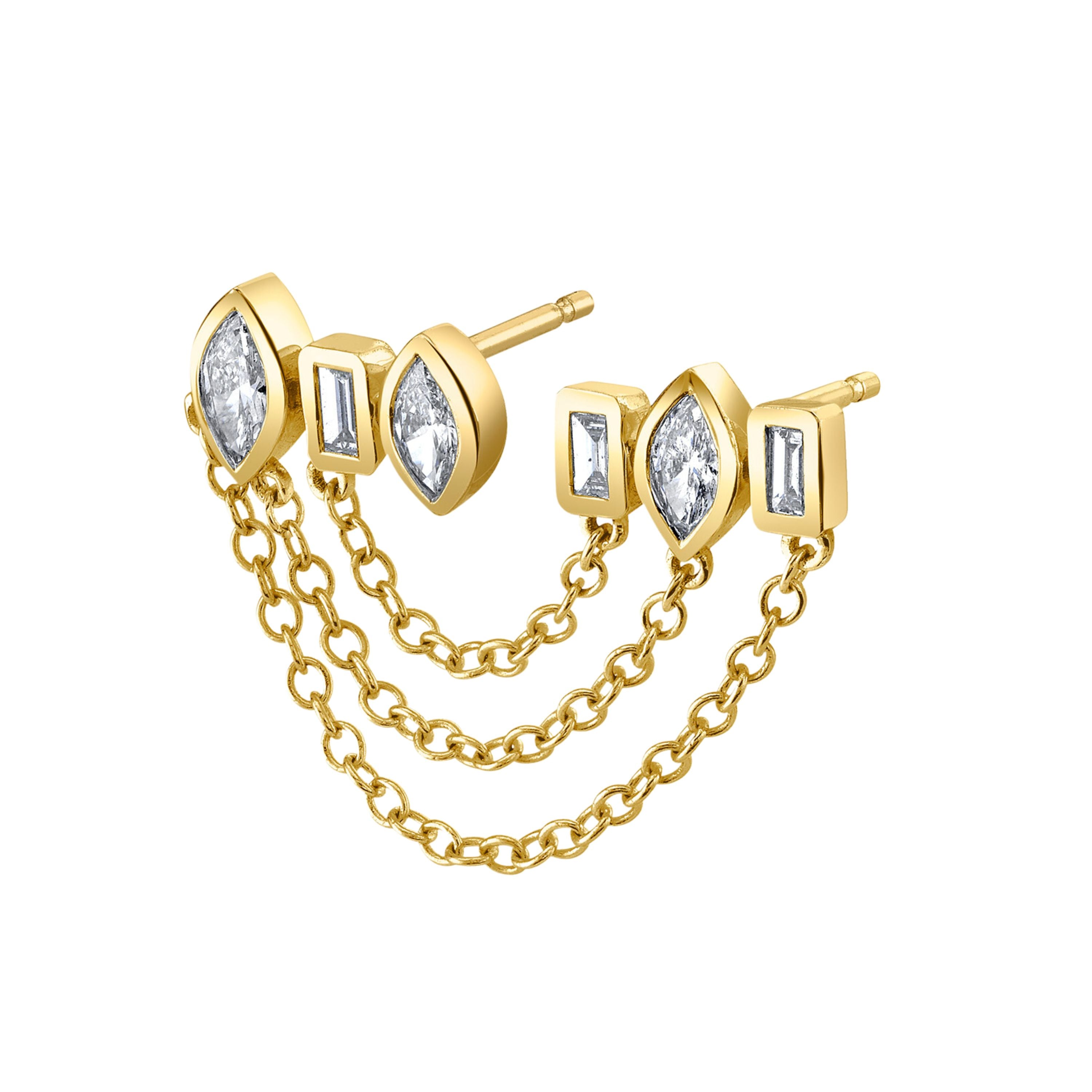 MIXED DIAMOND DUO CHAIN STUD