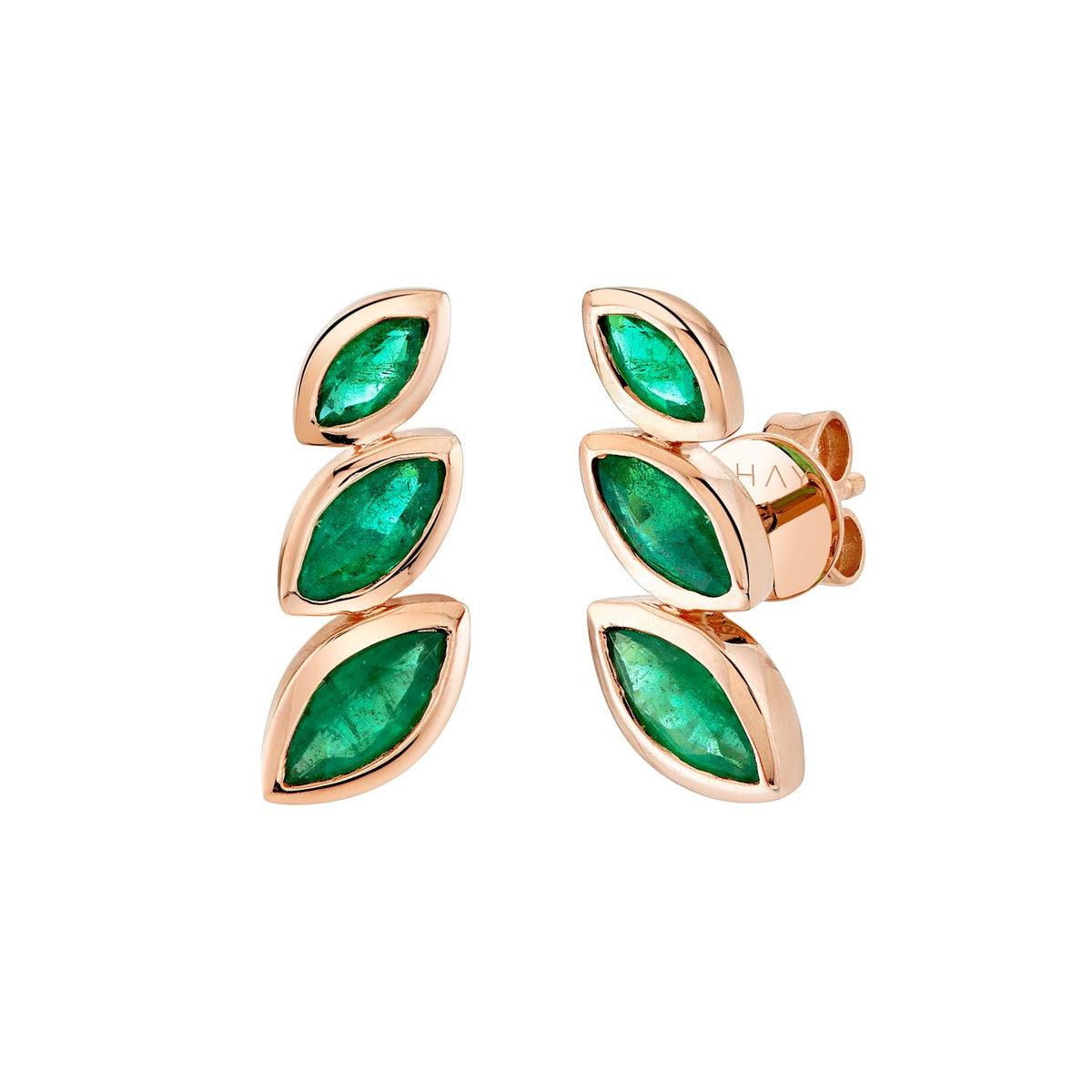 EMERALD STACKED MARQUISE EAR STUDS