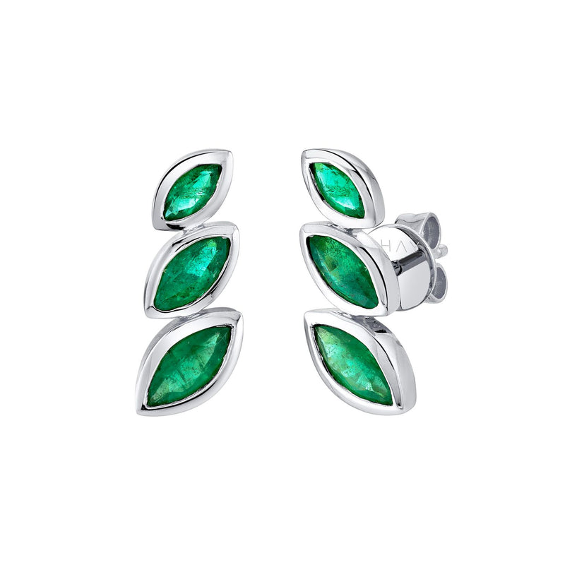EMERALD STACKED MARQUISE EAR STUDS